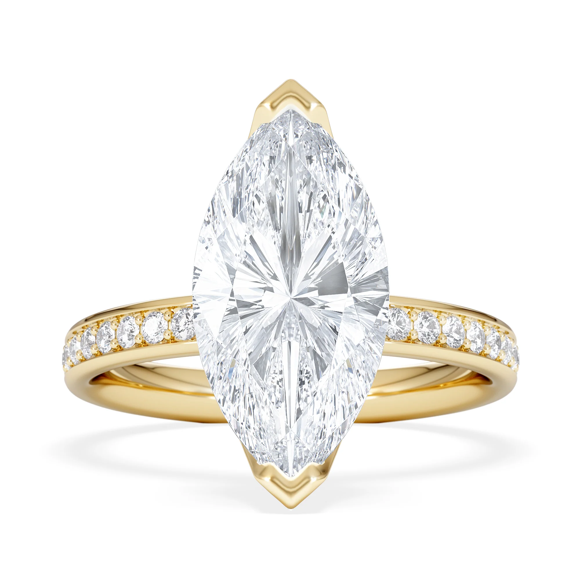 Origin 3.30ct Marquise Cut Lab Diamond Solitaire Engagement Ring with Side Stones in 18K Yellow Gold - Image 6