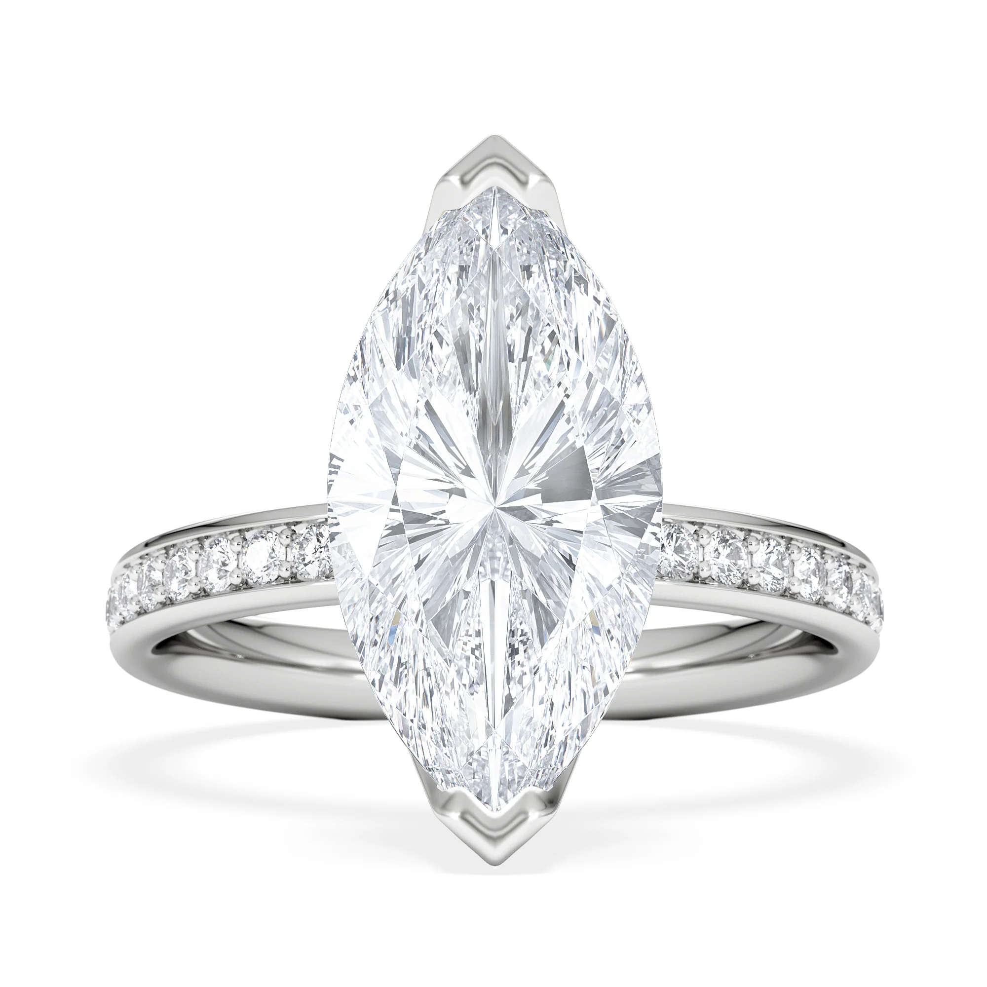 Origin 3.30ct Marquise Cut Lab Diamond Solitaire Engagement Ring with Side Stones in Platinum - Image 6