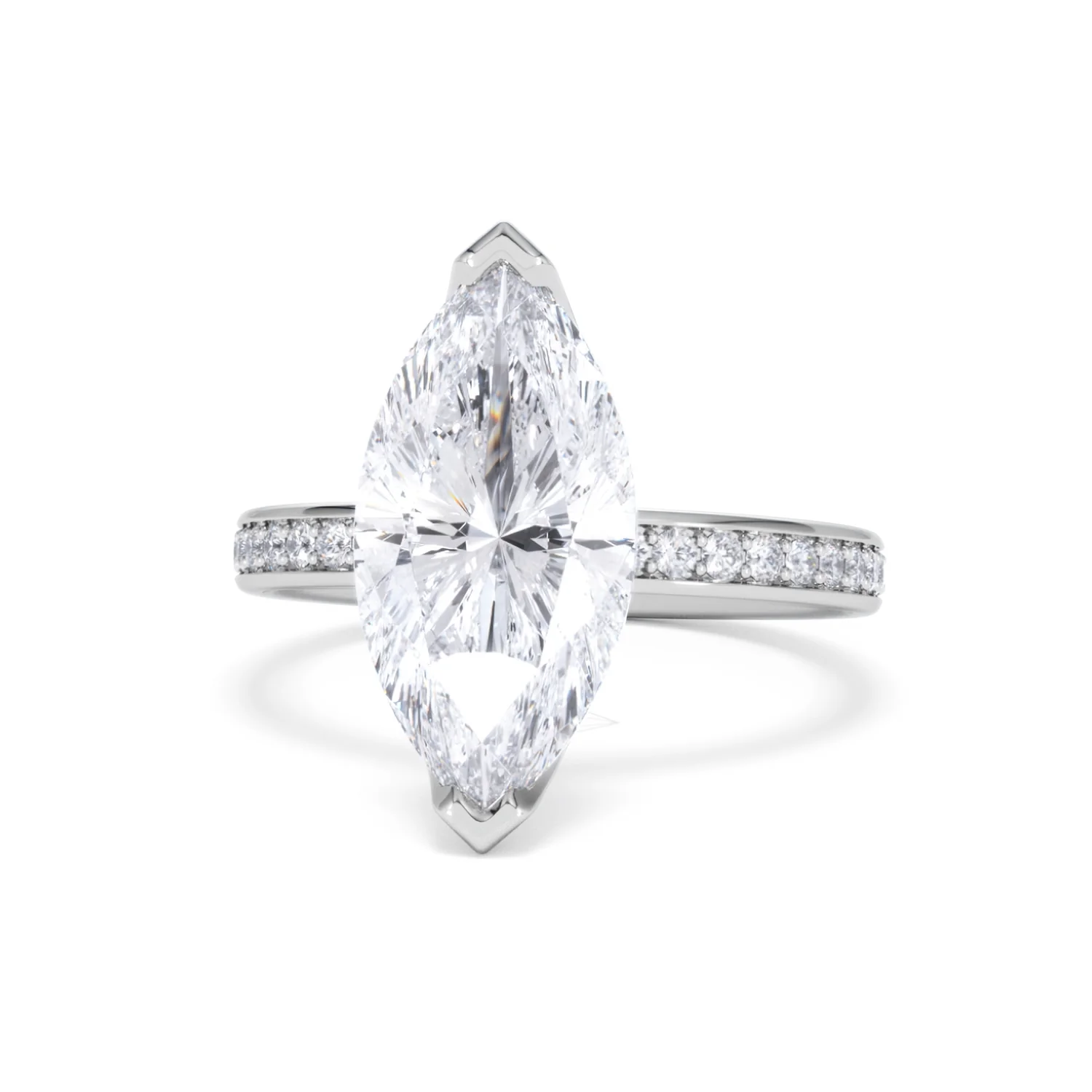 Origin 3.30ct Marquise Cut Lab Diamond Solitaire Engagement Ring with Side Stones in Platinum - Image 85