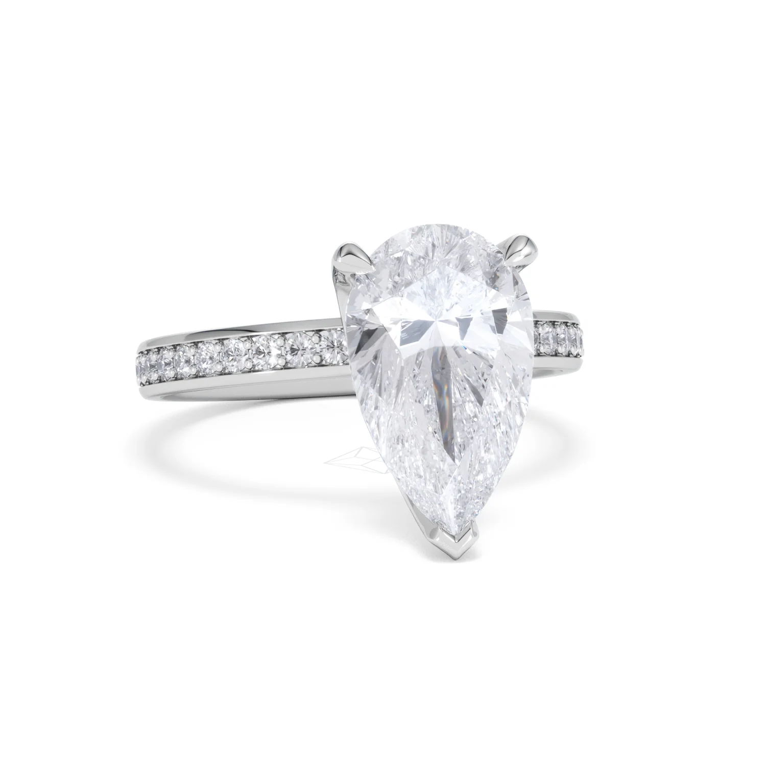 Origin 3.30ct Pear Cut Lab Diamond Solitaire Engagement Ring with Side Stones in 18K White Gold - Image 10