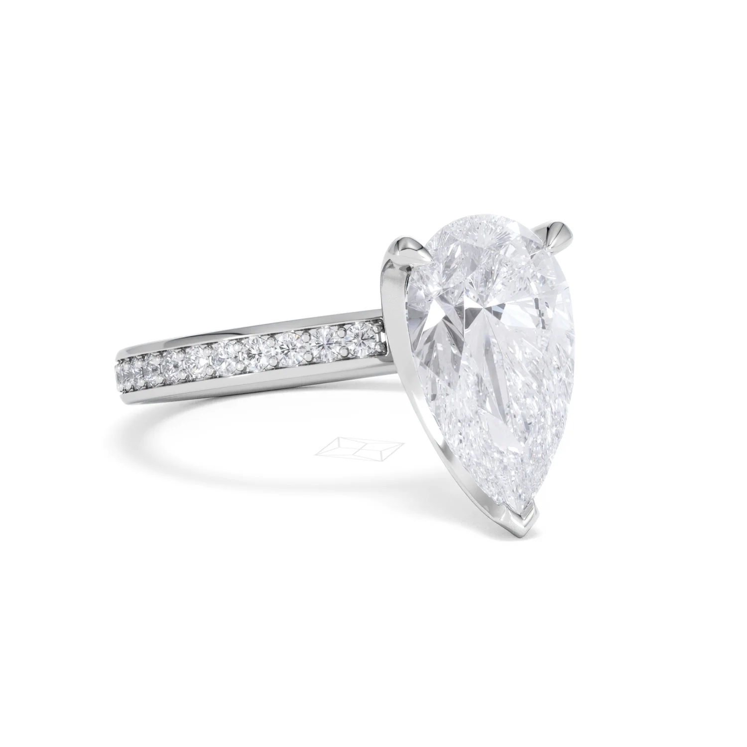 Origin 3.30ct Pear Cut Lab Diamond Solitaire Engagement Ring with Side Stones in 18K White Gold - Image 13