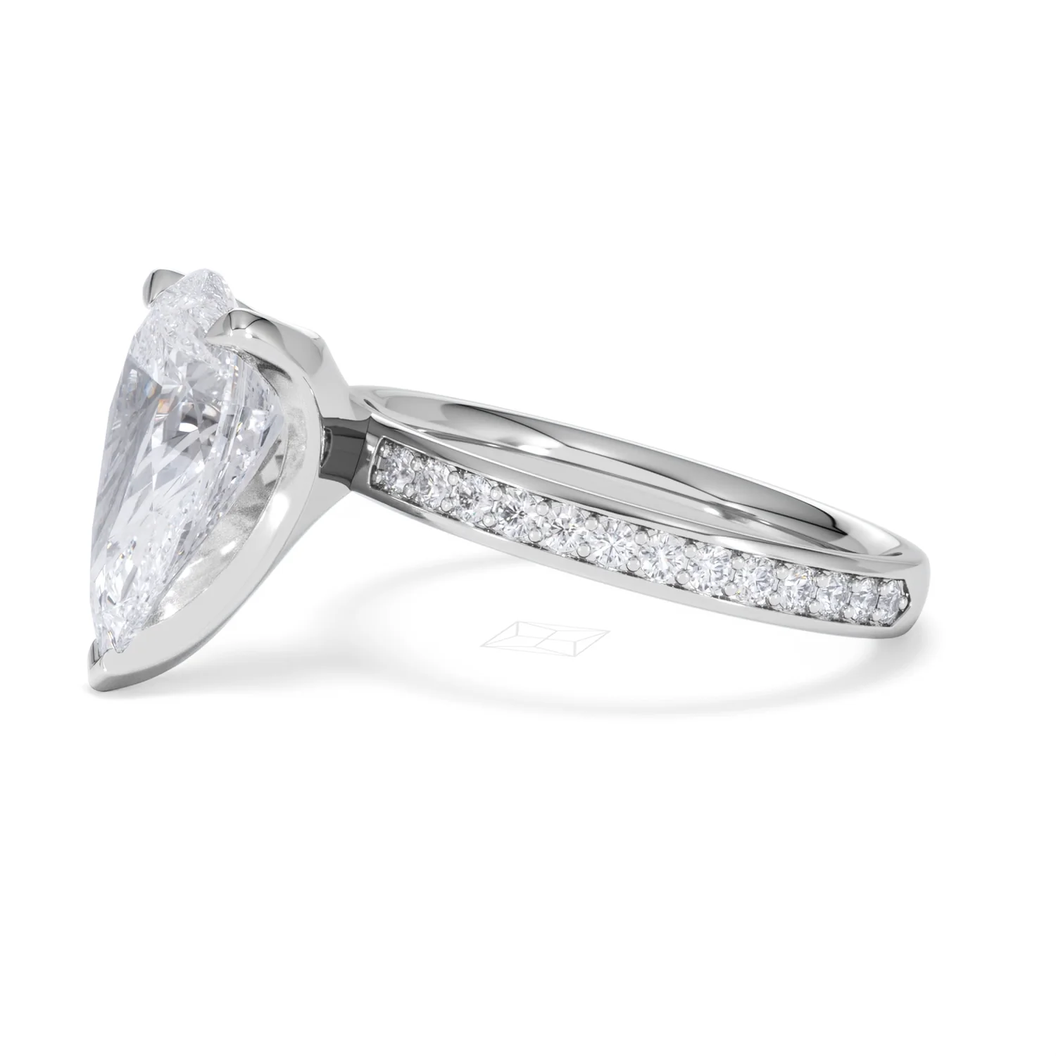 Origin 3.30ct Pear Cut Lab Diamond Solitaire Engagement Ring with Side Stones in 18K White Gold - Image 72