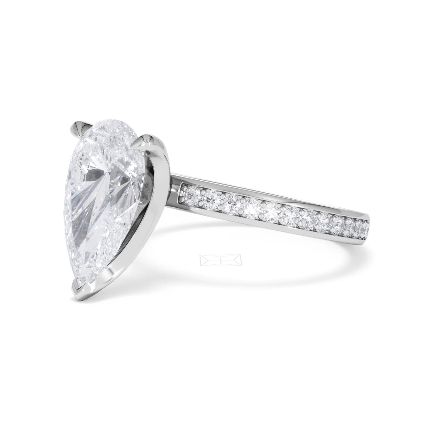 Origin 3.30ct Pear Cut Lab Diamond Solitaire Engagement Ring with Side Stones in 18K White Gold - Image 77