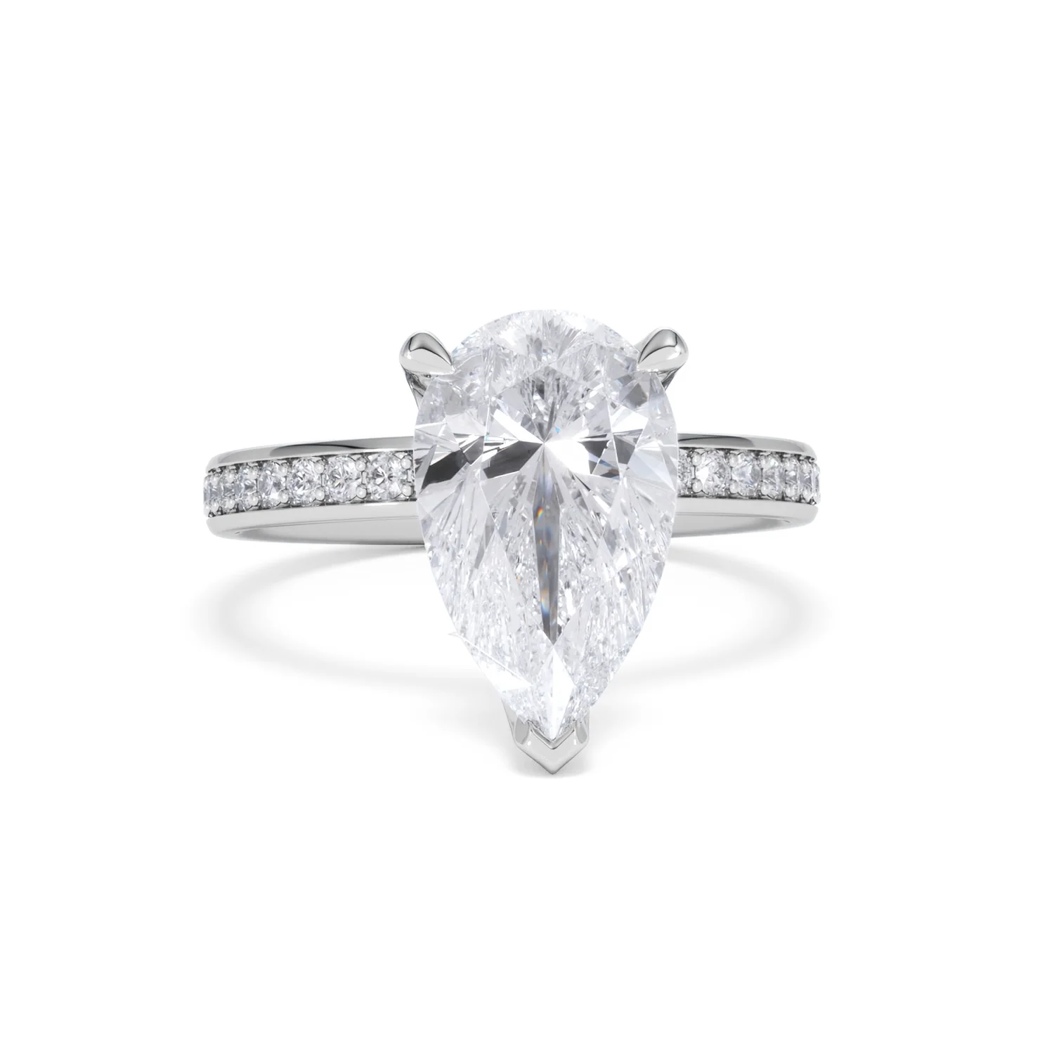 Origin 3.30ct Pear Cut Lab Diamond Solitaire Engagement Ring with Side Stones in 18K White Gold - Image 8
