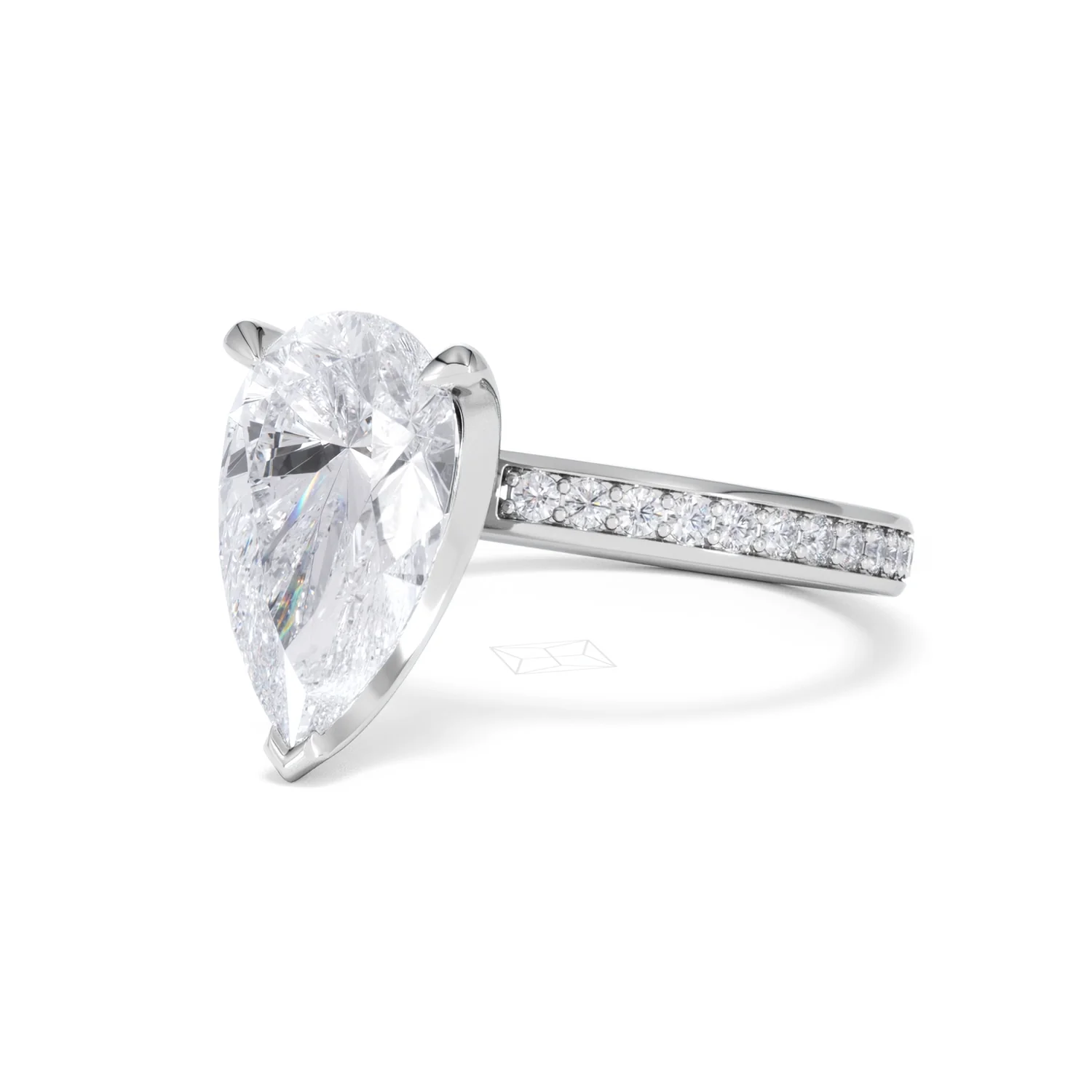 Origin 3.30ct Pear Cut Lab Diamond Solitaire Engagement Ring with Side Stones in 18K White Gold - Image 80