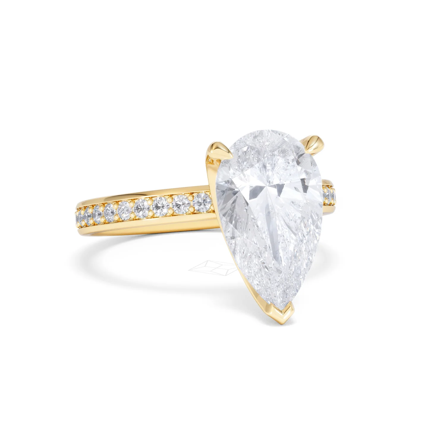 Origin 3.30ct Pear Cut Lab Diamond Solitaire Engagement Ring with Side Stones in 18K Yellow Gold - Image 11
