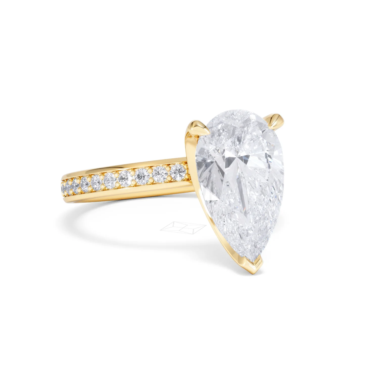 Origin 3.30ct Pear Cut Lab Diamond Solitaire Engagement Ring with Side Stones in 18K Yellow Gold - Image 12