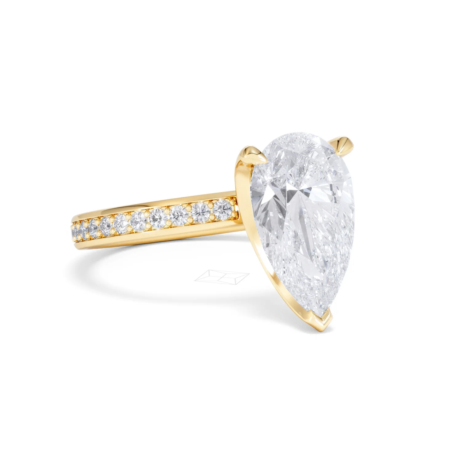 Origin 3.30ct Pear Cut Lab Diamond Solitaire Engagement Ring with Side Stones in 18K Yellow Gold - Image 13