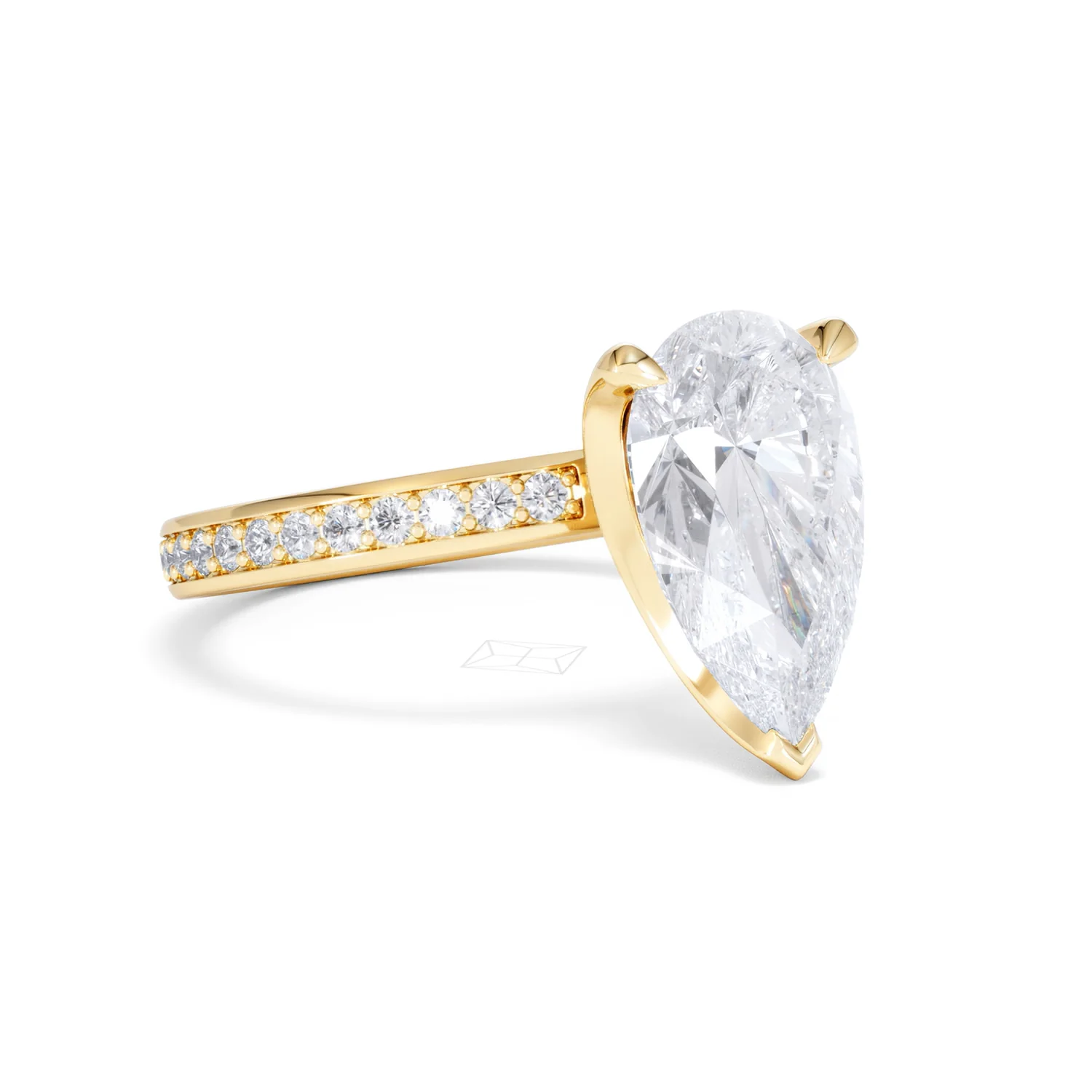 Origin 3.30ct Pear Cut Lab Diamond Solitaire Engagement Ring with Side Stones in 18K Yellow Gold - Image 14