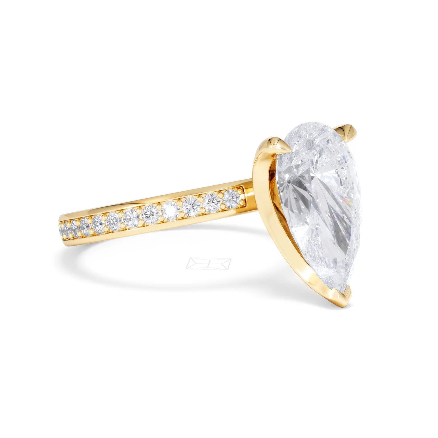 Origin 3.30ct Pear Cut Lab Diamond Solitaire Engagement Ring with Side Stones in 18K Yellow Gold - Image 16