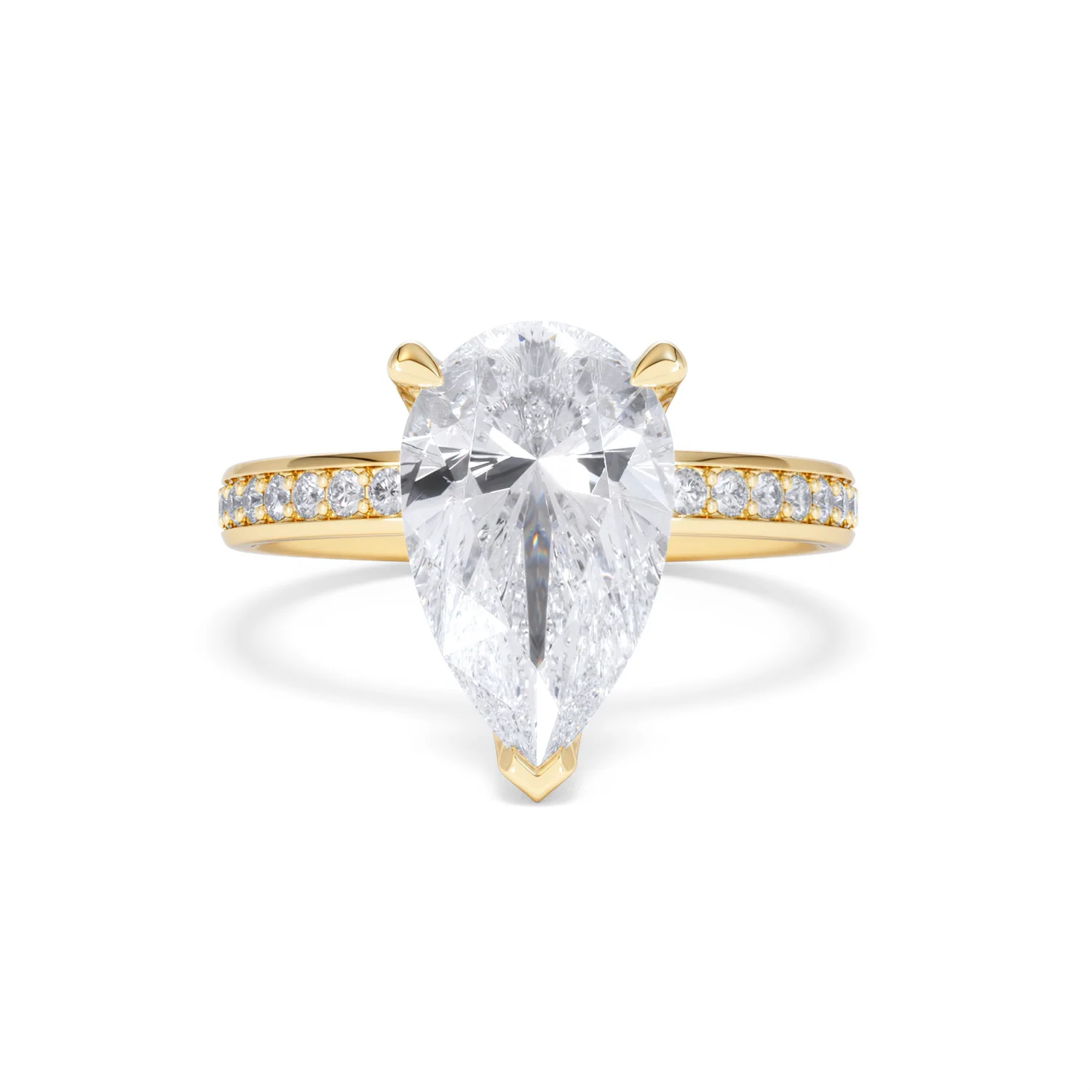 Origin 3.30ct Pear Cut Lab Diamond Solitaire Engagement Ring with Side Stones in 18K Yellow Gold - Image 7