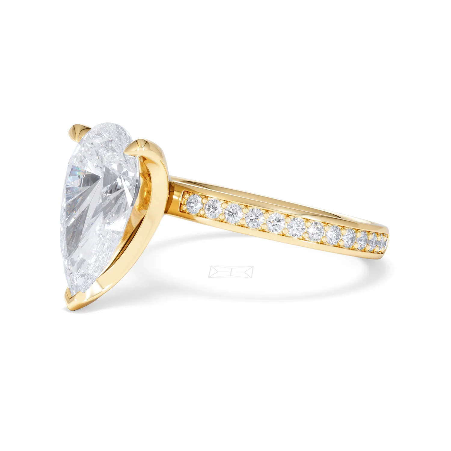 Origin 3.30ct Pear Cut Lab Diamond Solitaire Engagement Ring with Side Stones in 18K Yellow Gold - Image 76