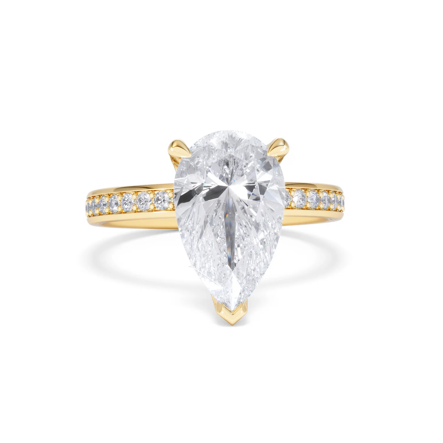 Origin 3.30ct Pear Cut Lab Diamond Solitaire Engagement Ring with Side Stones in 18K Yellow Gold - Image 8