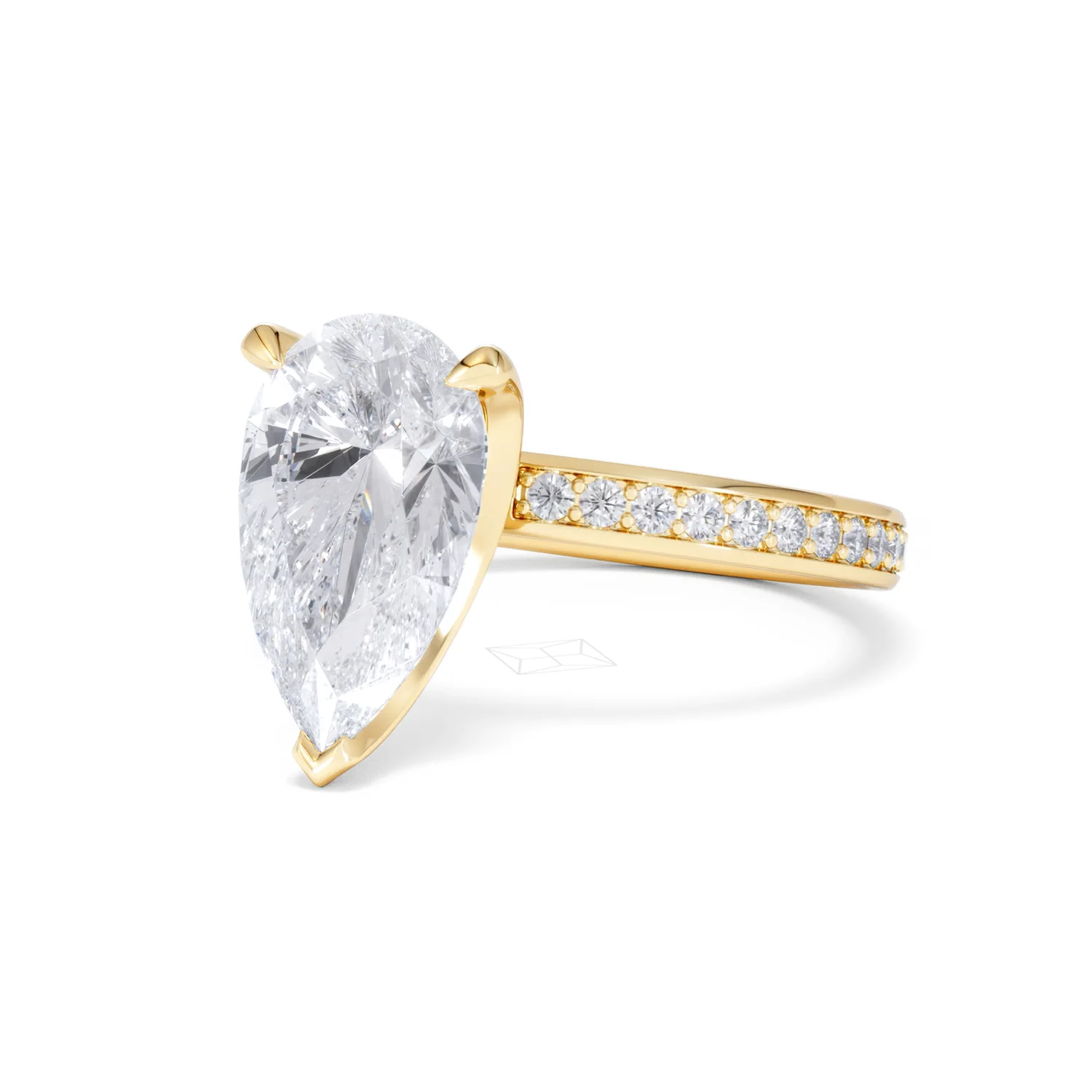 Origin 3.30ct Pear Cut Lab Diamond Solitaire Engagement Ring with Side Stones in 18K Yellow Gold - Image 81