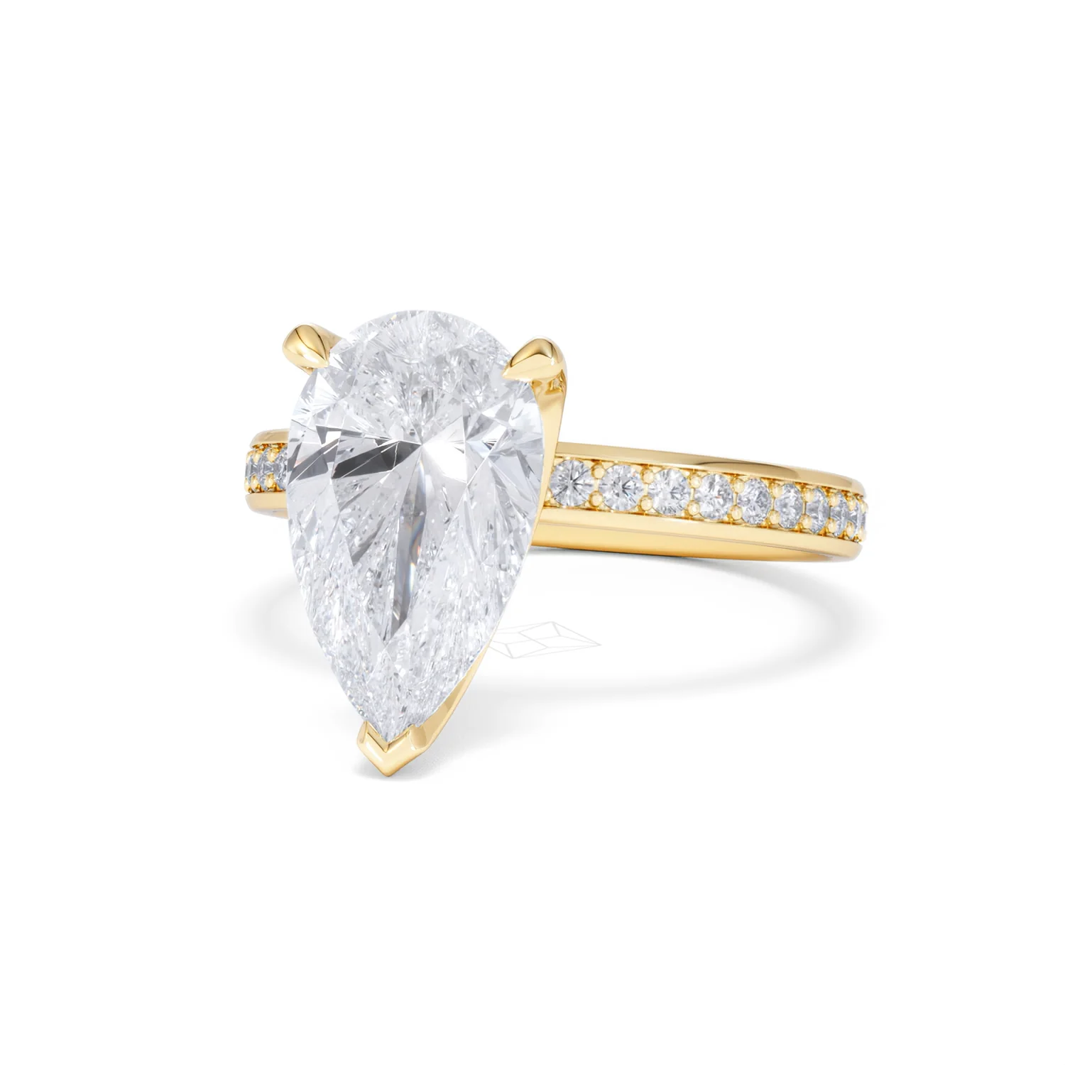 Origin 3.30ct Pear Cut Lab Diamond Solitaire Engagement Ring with Side Stones in 18K Yellow Gold - Image 83