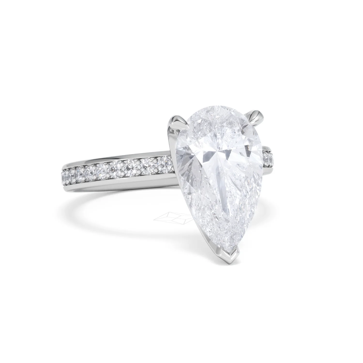 Origin 3.30ct Pear Cut Lab Diamond Solitaire Engagement Ring with Side Stones in Platinum - Image 11