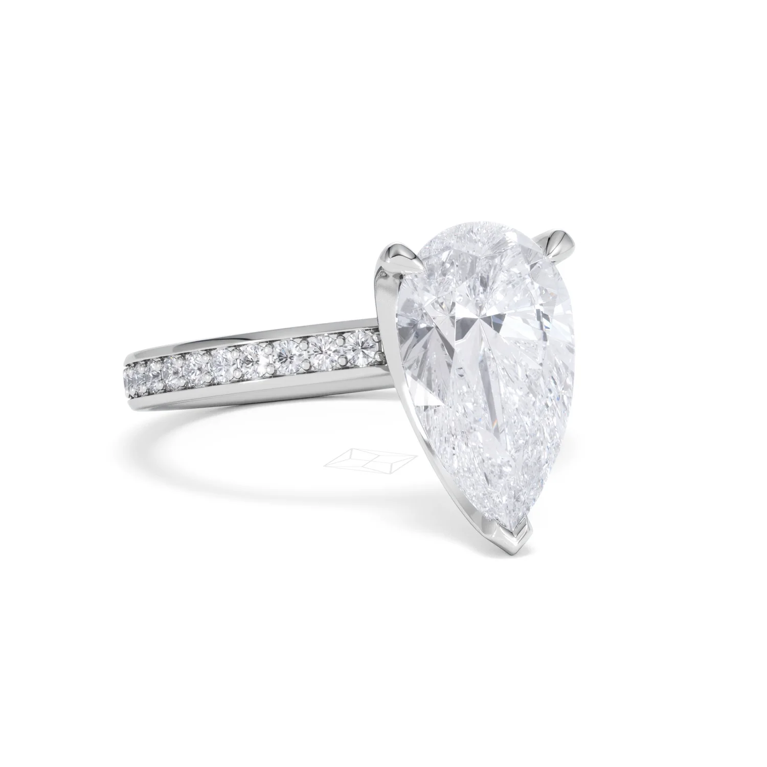 Origin 3.30ct Pear Cut Lab Diamond Solitaire Engagement Ring with Side Stones in Platinum - Image 12