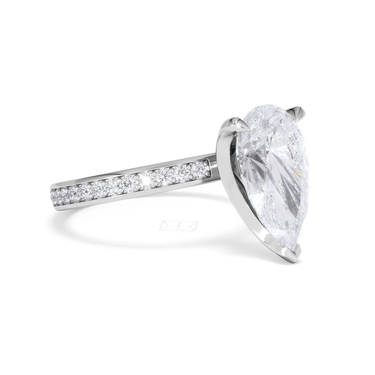 Origin 3.30ct Pear Cut Lab Diamond Solitaire Engagement Ring with Side Stones in Platinum - Image 16