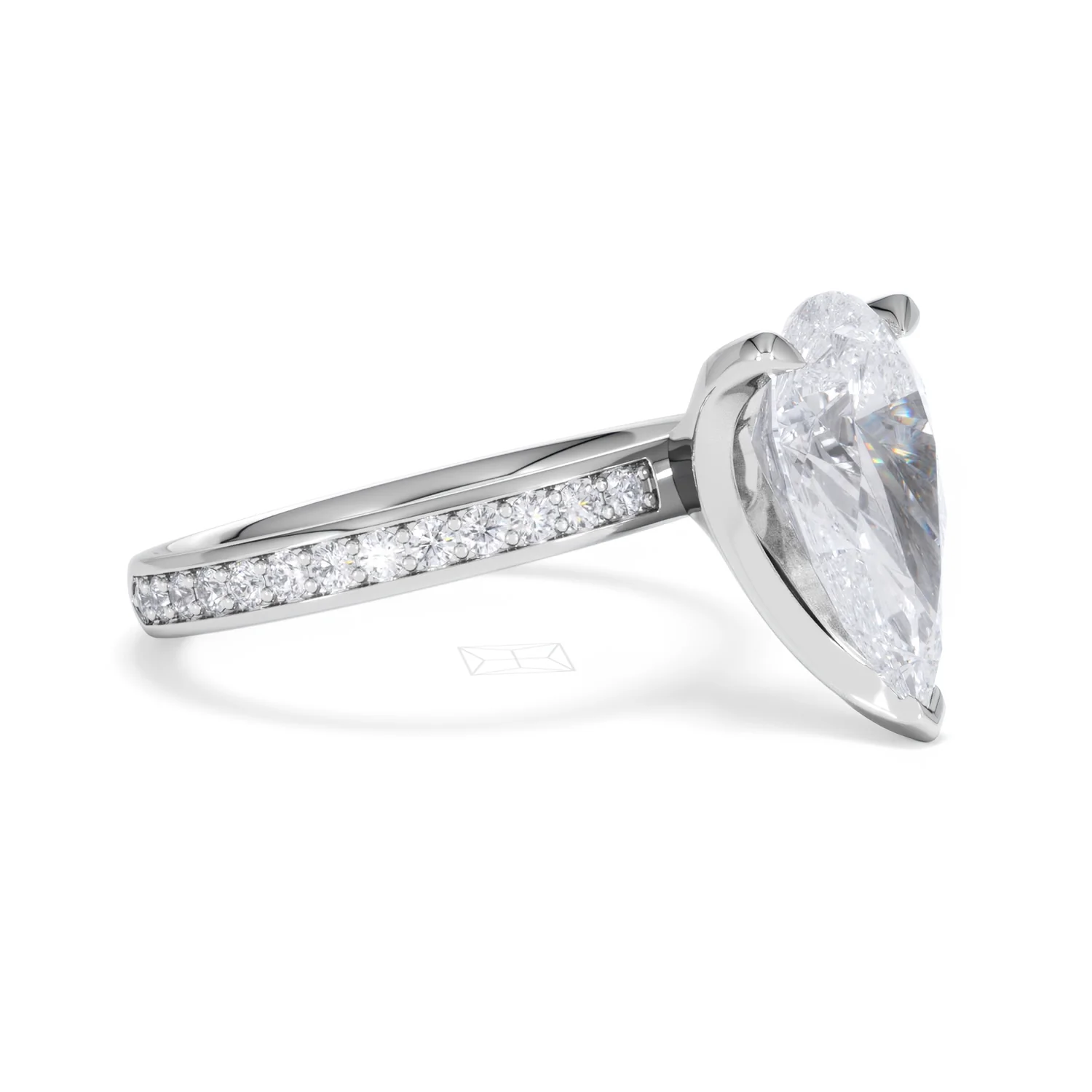 Origin 3.30ct Pear Cut Lab Diamond Solitaire Engagement Ring with Side Stones in Platinum - Image 19