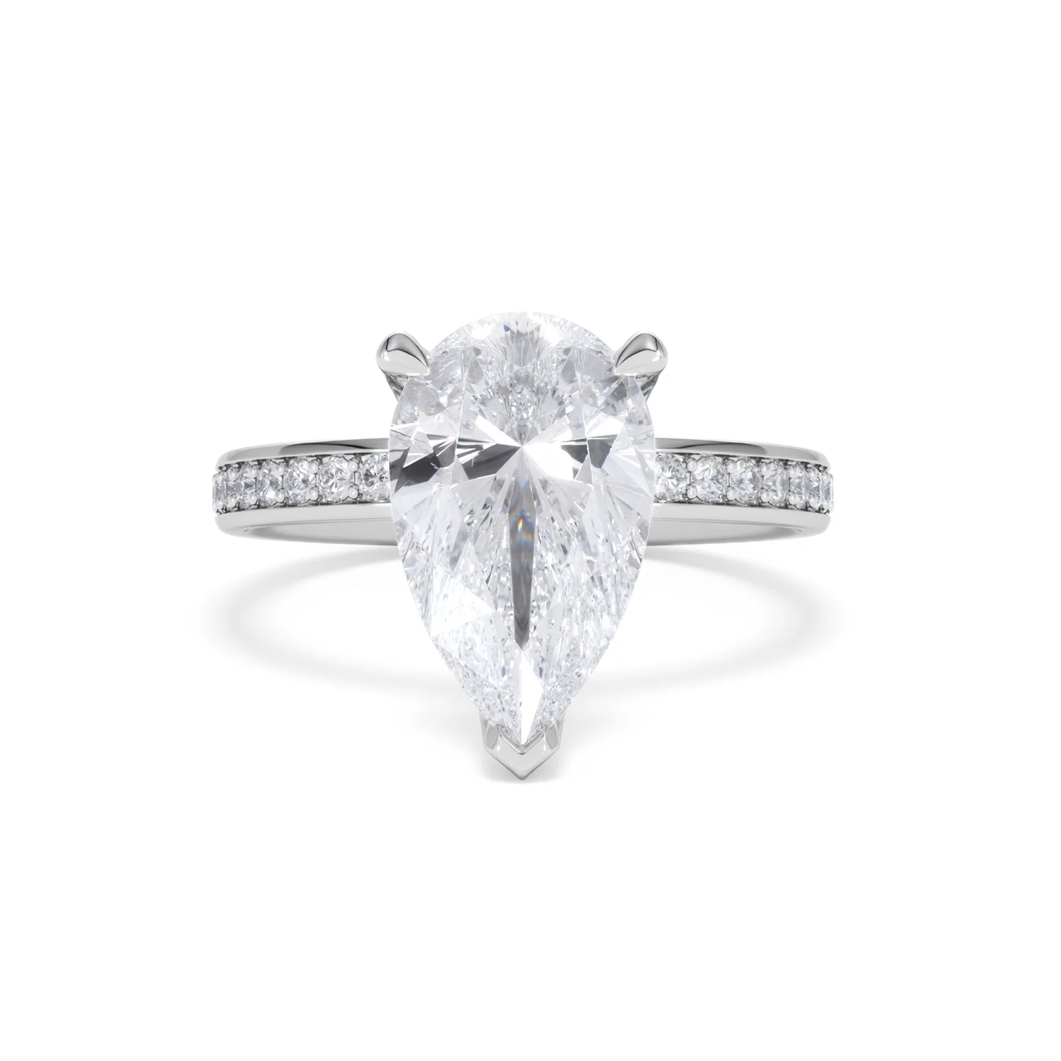 Origin 3.30ct Pear Cut Lab Diamond Solitaire Engagement Ring with Side Stones in Platinum - Image 7