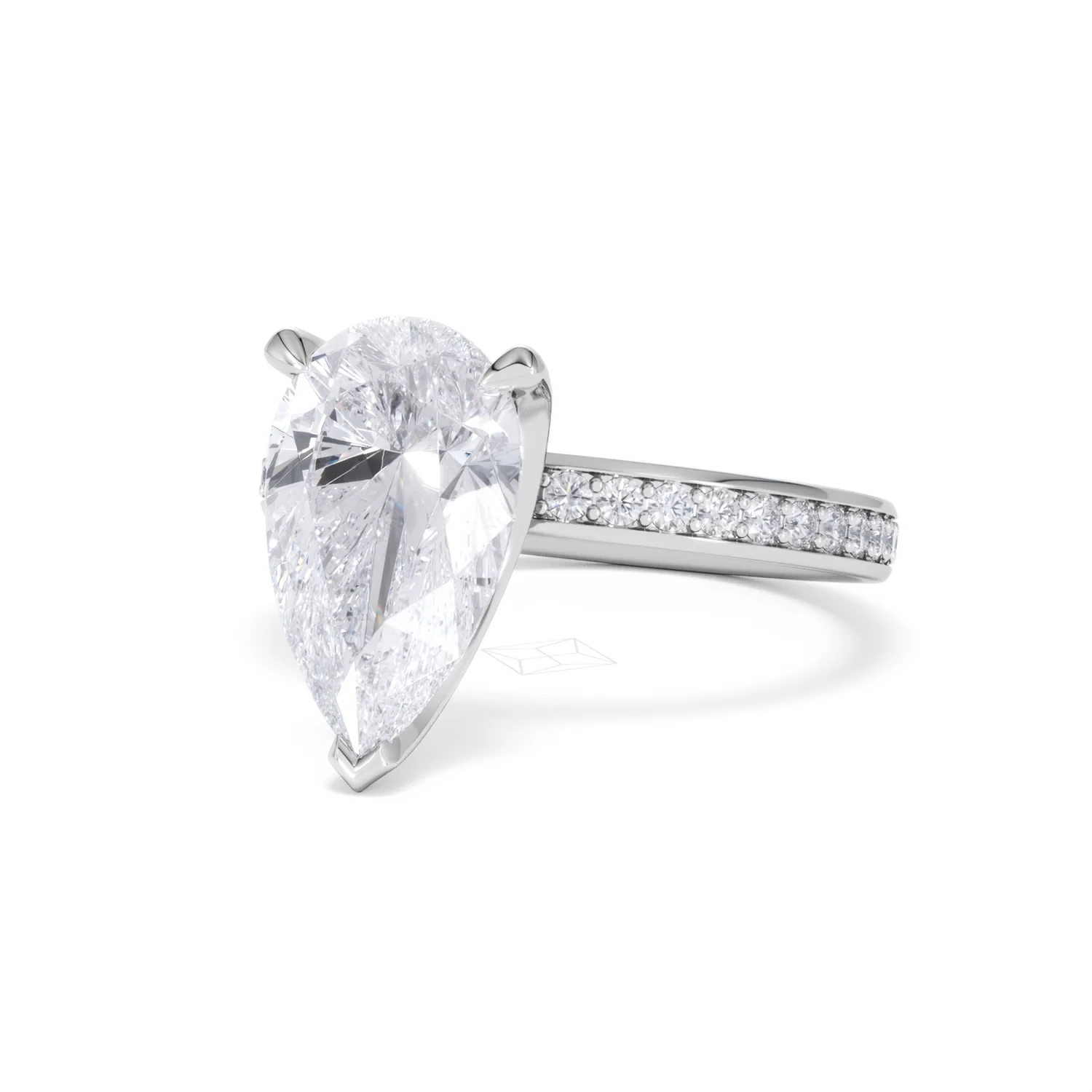 Origin 3.30ct Pear Cut Lab Diamond Solitaire Engagement Ring with Side Stones in Platinum - Image 82