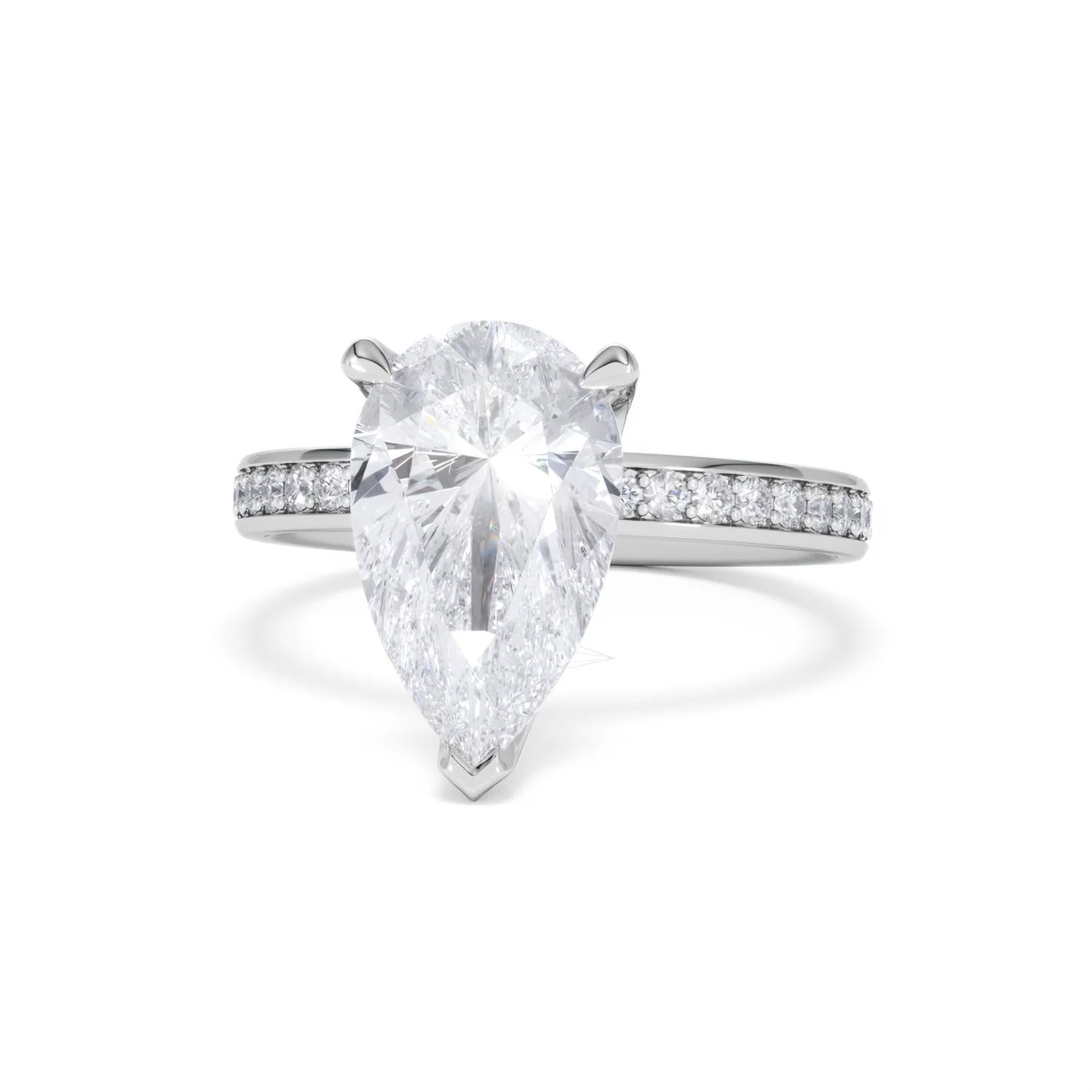 Origin 3.30ct Pear Cut Lab Diamond Solitaire Engagement Ring with Side Stones in Platinum - Image 85