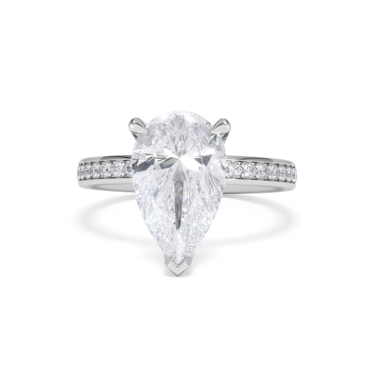 Origin 3.30ct Pear Cut Lab Diamond Solitaire Engagement Ring with Side Stones in Platinum - Image 86