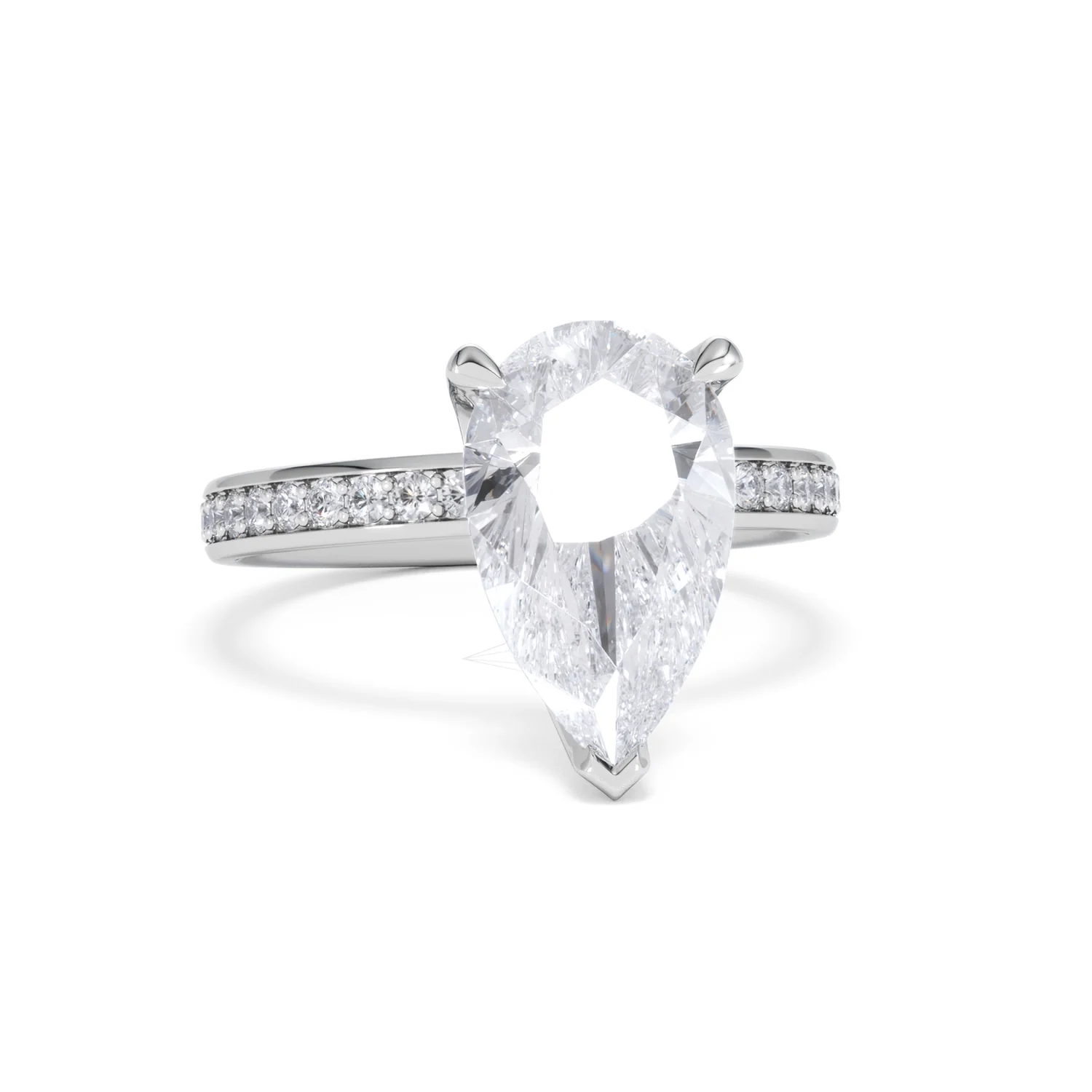 Origin 3.30ct Pear Cut Lab Diamond Solitaire Engagement Ring with Side Stones in Platinum - Image 9