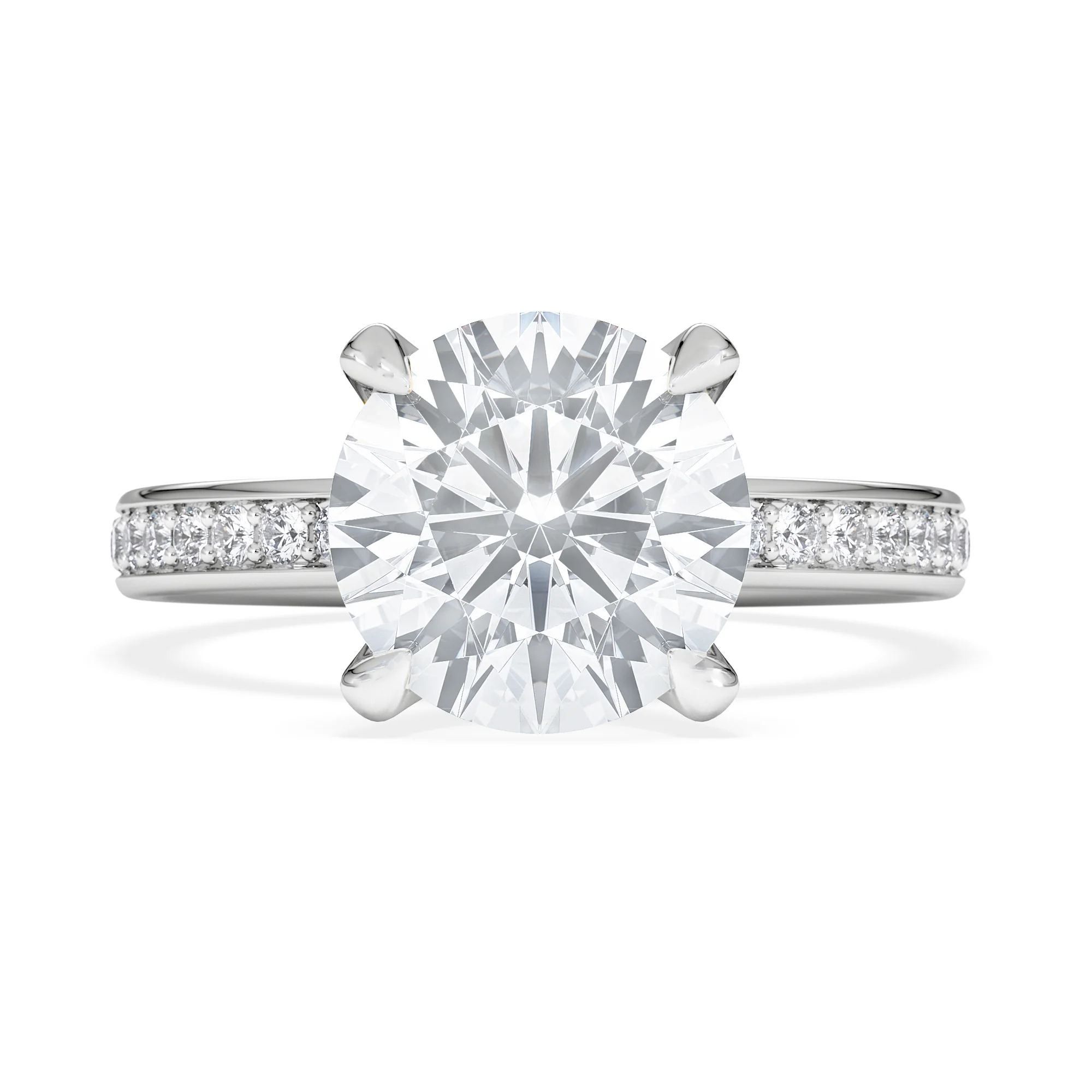 Origin 3.30ct Round Cut Lab Diamond Solitaire Engagement Ring with Side Stones in 18K White Gold - Image 6