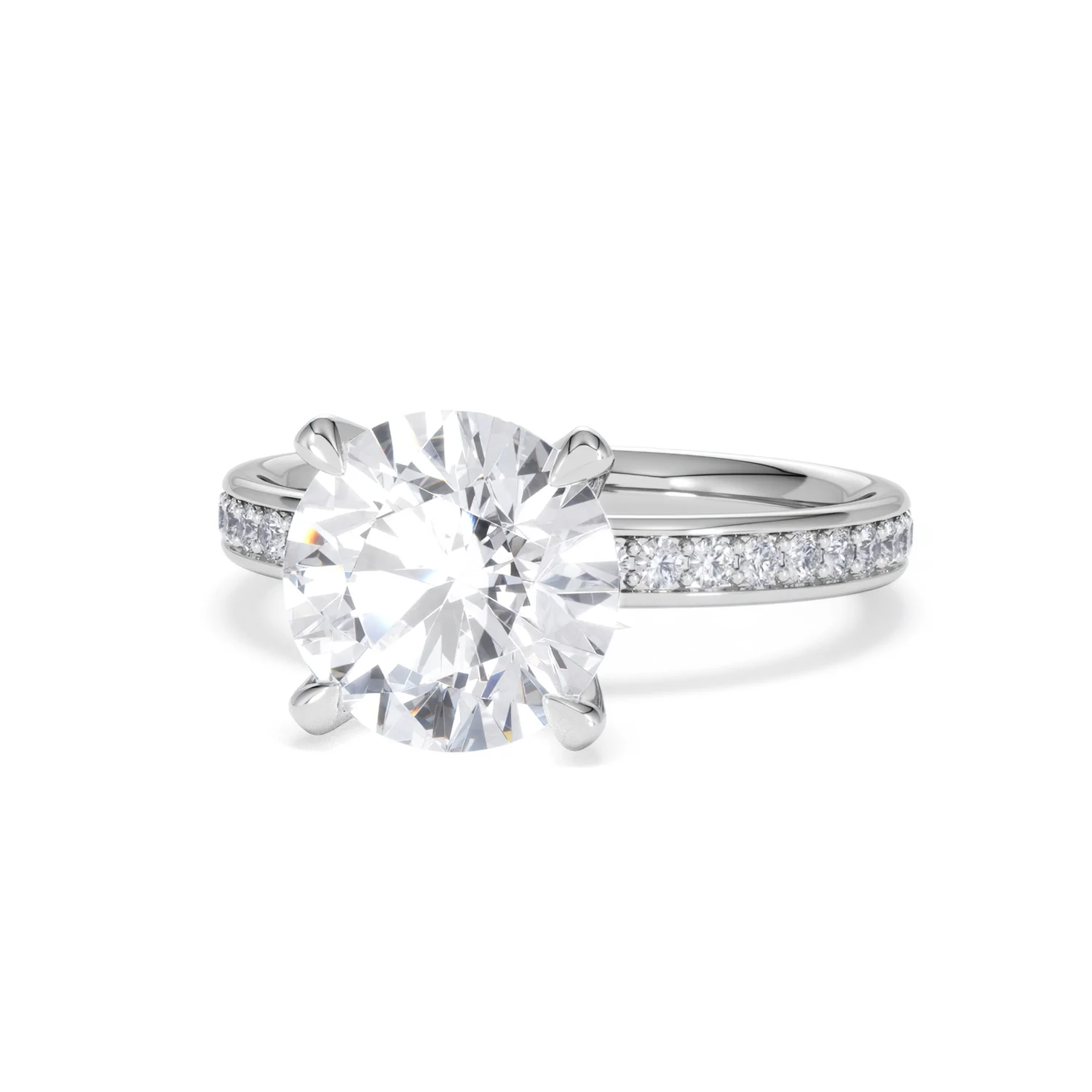 Origin 3.30ct Round Cut Lab Diamond Solitaire Engagement Ring with Side Stones in 18K White Gold - Image 84