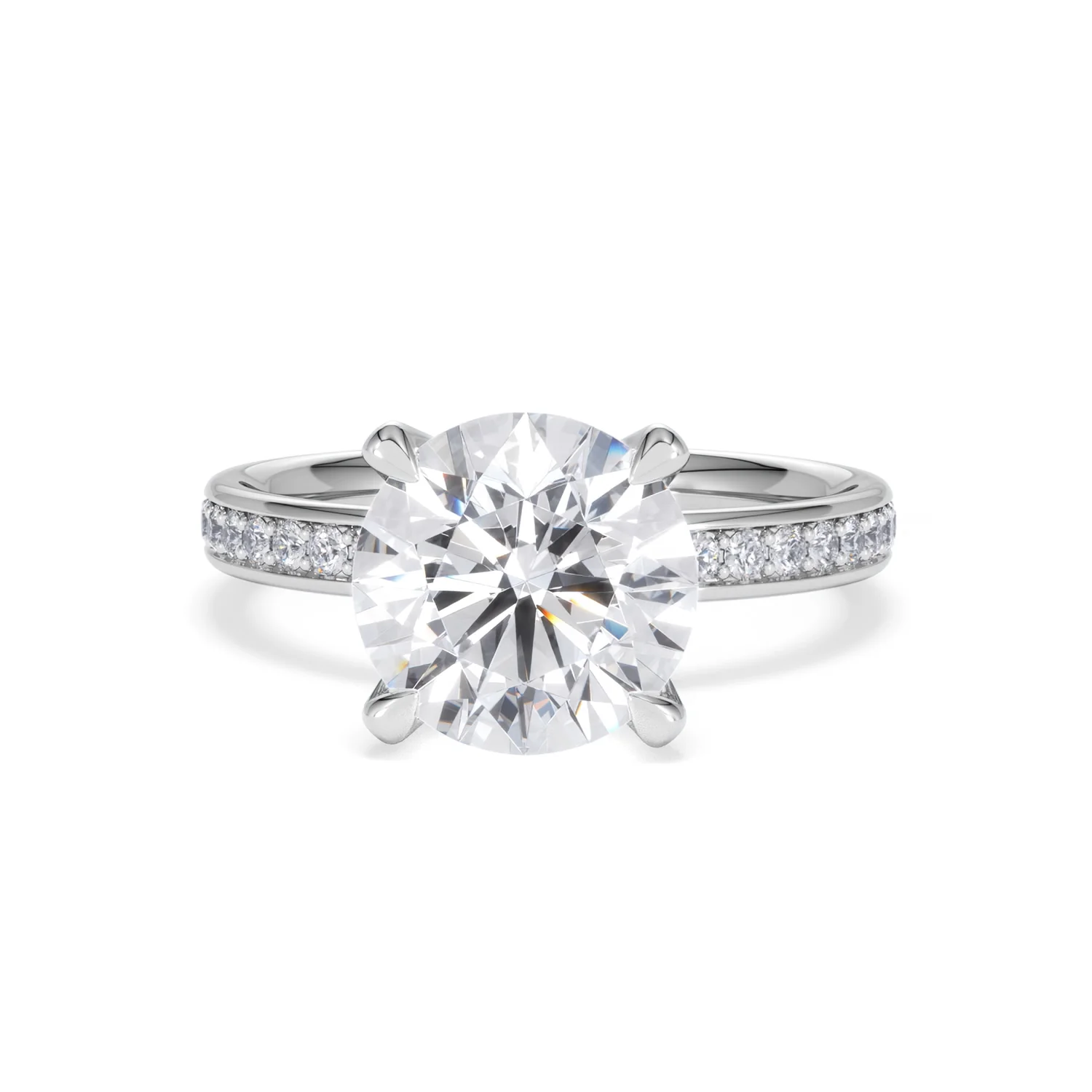 Origin 3.30ct Round Cut Lab Diamond Solitaire Engagement Ring with Side Stones in 18K White Gold - Image 86