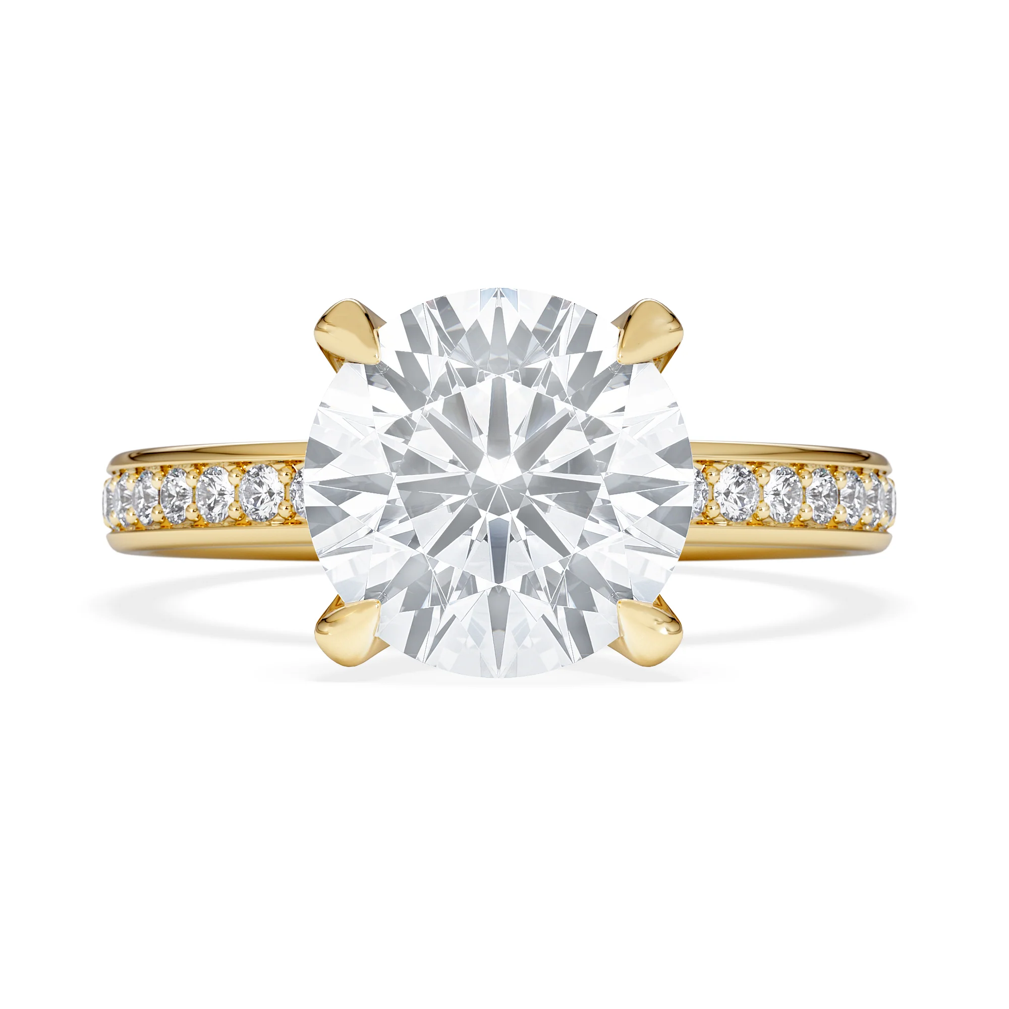 Origin 3.30ct Round Cut Lab Diamond Solitaire Engagement Ring with Side Stones in 18K Yellow Gold - Image 6