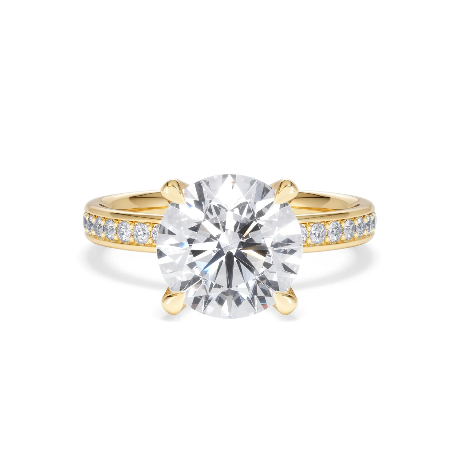 Origin 3.30ct Round Cut Lab Diamond Solitaire Engagement Ring with Side Stones in 18K Yellow Gold - Image 7