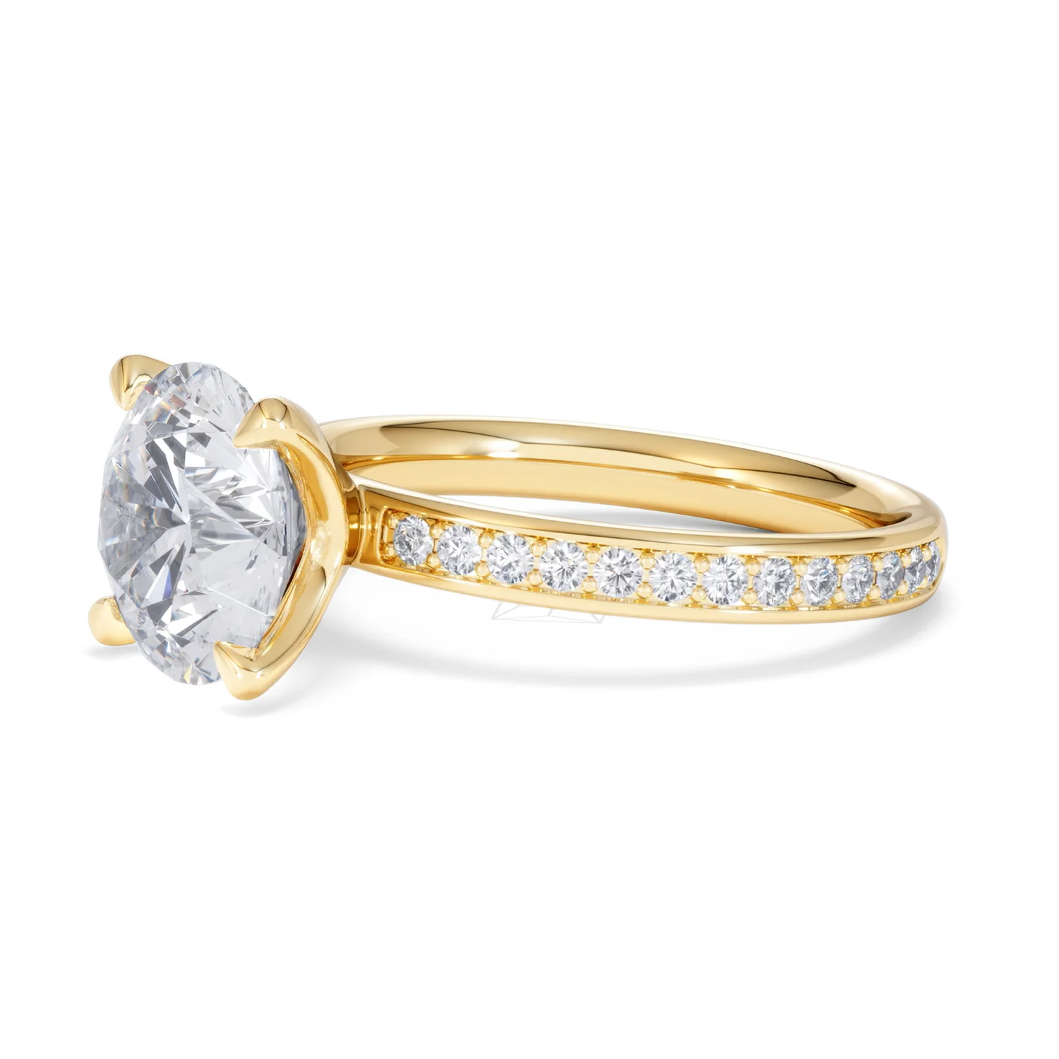 Origin 3.30ct Round Cut Lab Diamond Solitaire Engagement Ring with Side Stones in 18K Yellow Gold - Image 75