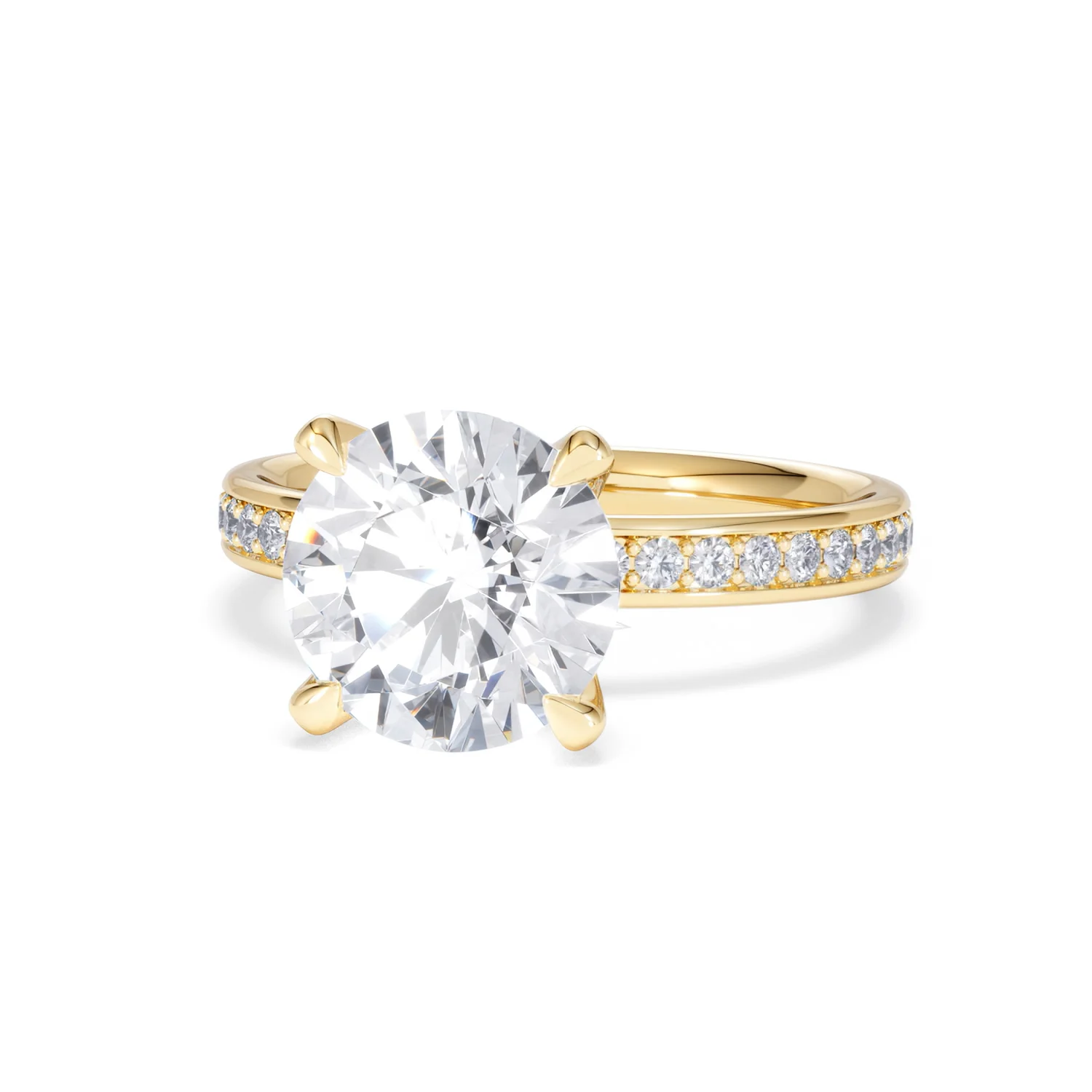 Origin 3.30ct Round Cut Lab Diamond Solitaire Engagement Ring with Side Stones in 18K Yellow Gold - Image 84