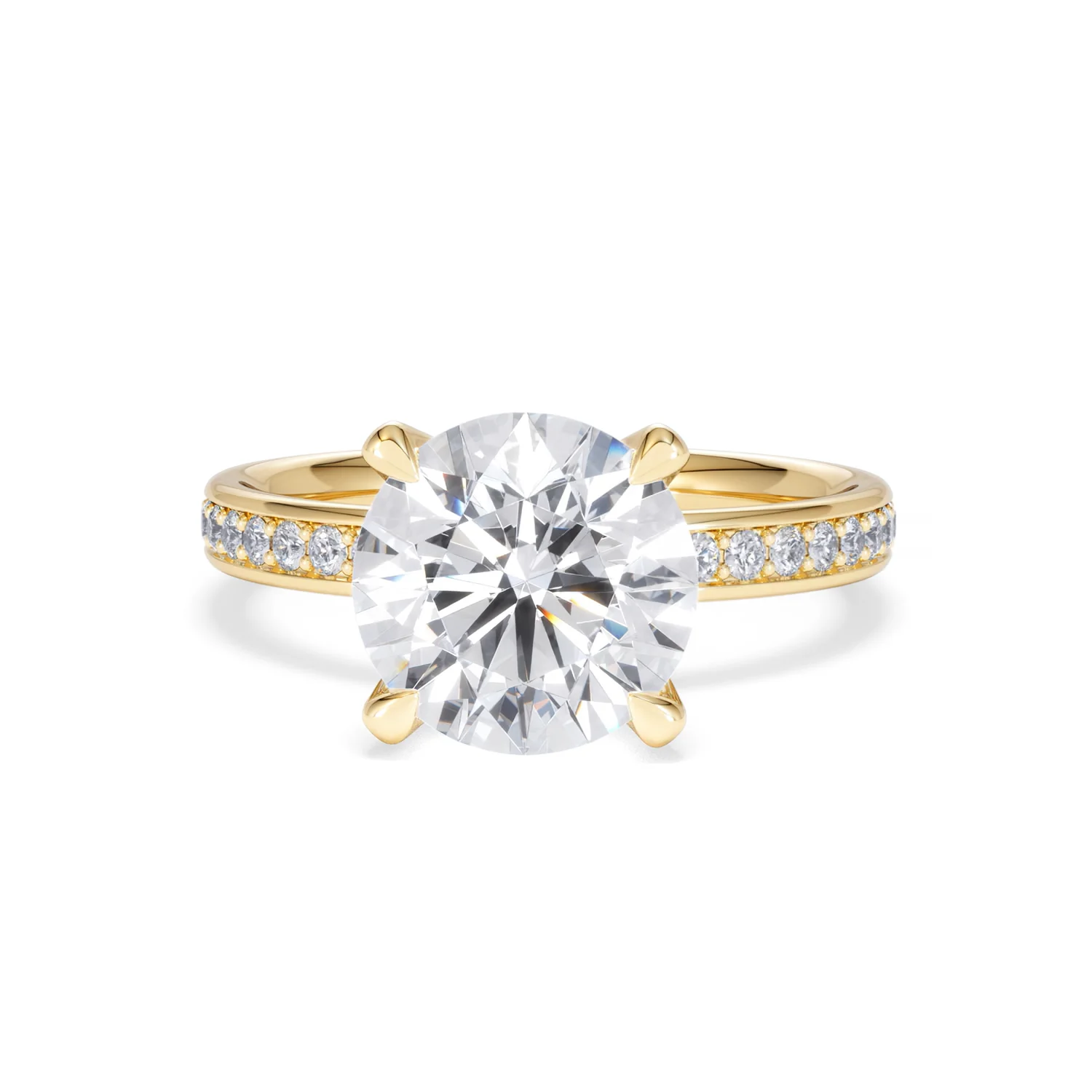 Origin 3.30ct Round Cut Lab Diamond Solitaire Engagement Ring with Side Stones in 18K Yellow Gold - Image 86