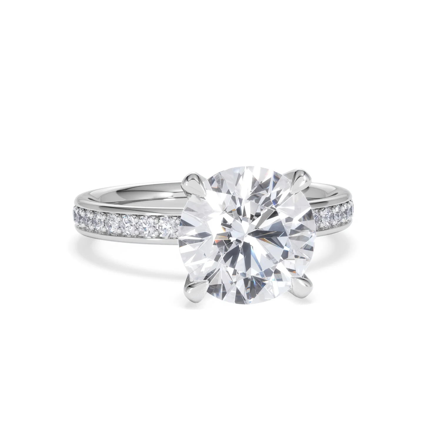 Origin 3.30ct Round Cut Lab Diamond Solitaire Engagement Ring with Side Stones in Platinum - Image 9