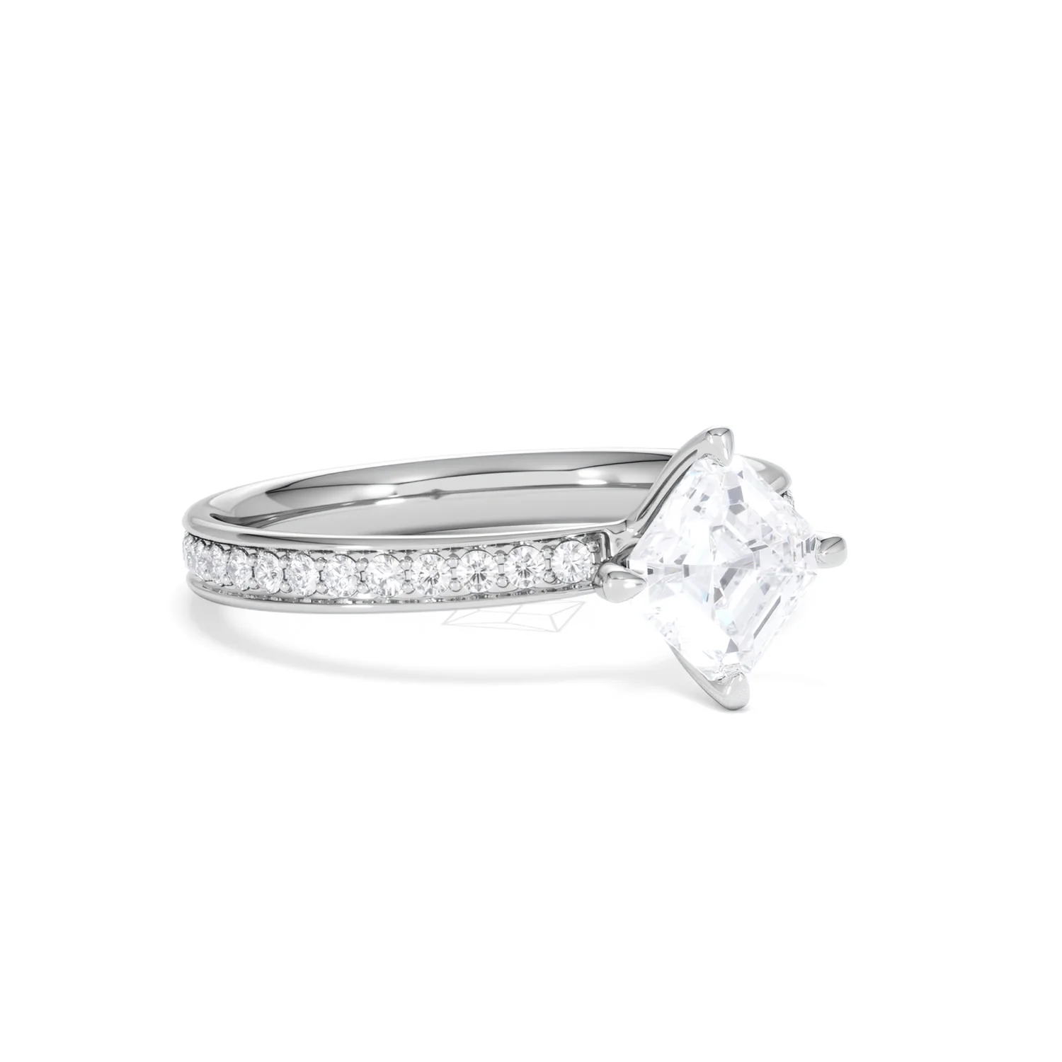 Origin Twist 1.00ct Asscher Cut Lab Diamond Solitaire Engagement Ring with Side Stones in 18K White Gold - Image 14