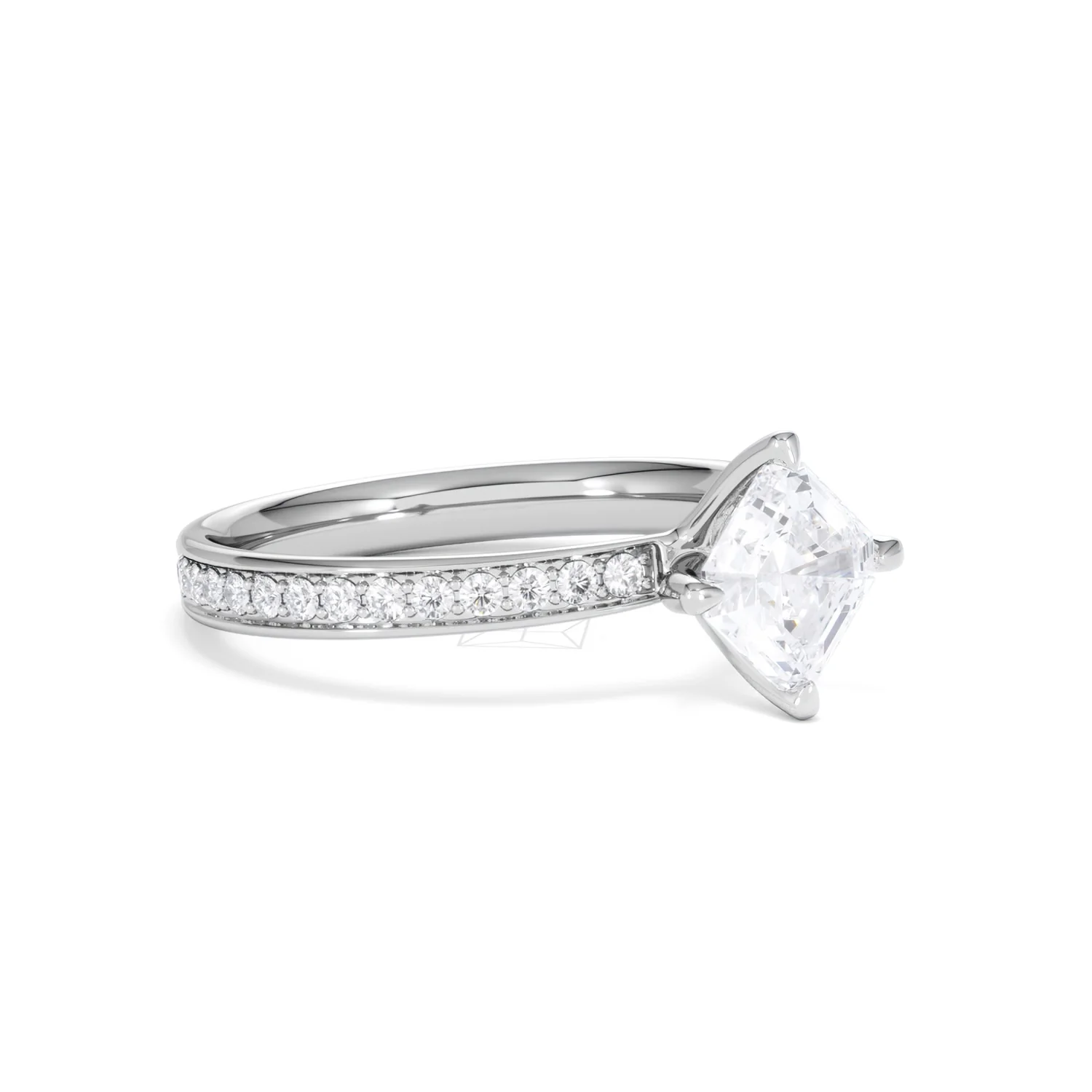 Origin Twist 1.00ct Asscher Cut Lab Diamond Solitaire Engagement Ring with Side Stones in 18K White Gold - Image 16