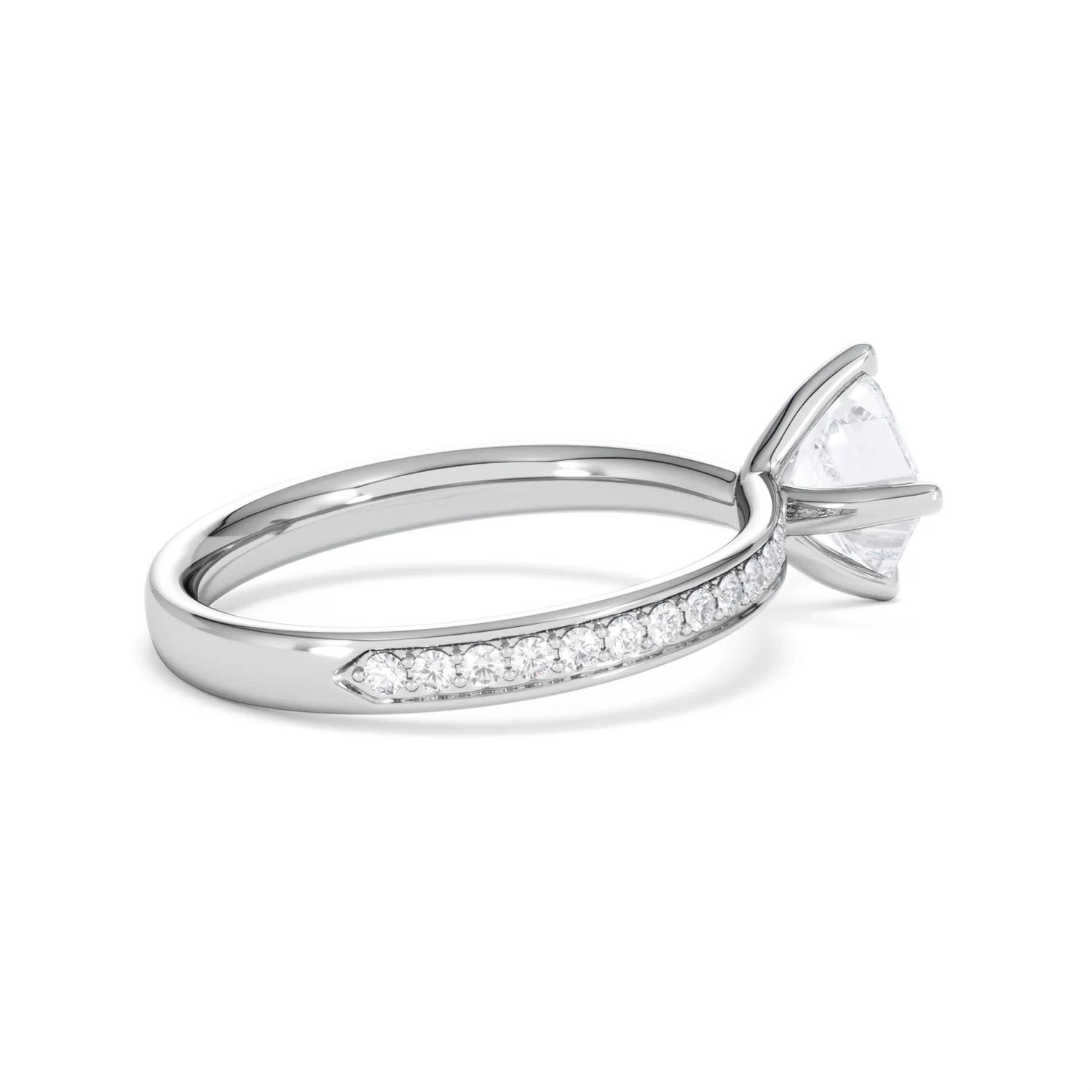 Origin Twist 1.00ct Asscher Cut Lab Diamond Solitaire Engagement Ring with Side Stones in 18K White Gold - Image 32