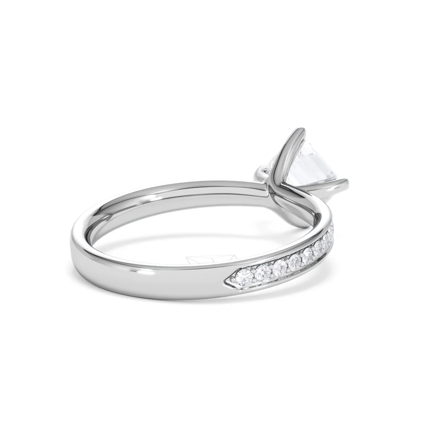 Origin Twist 1.00ct Asscher Cut Lab Diamond Solitaire Engagement Ring with Side Stones in 18K White Gold - Image 39