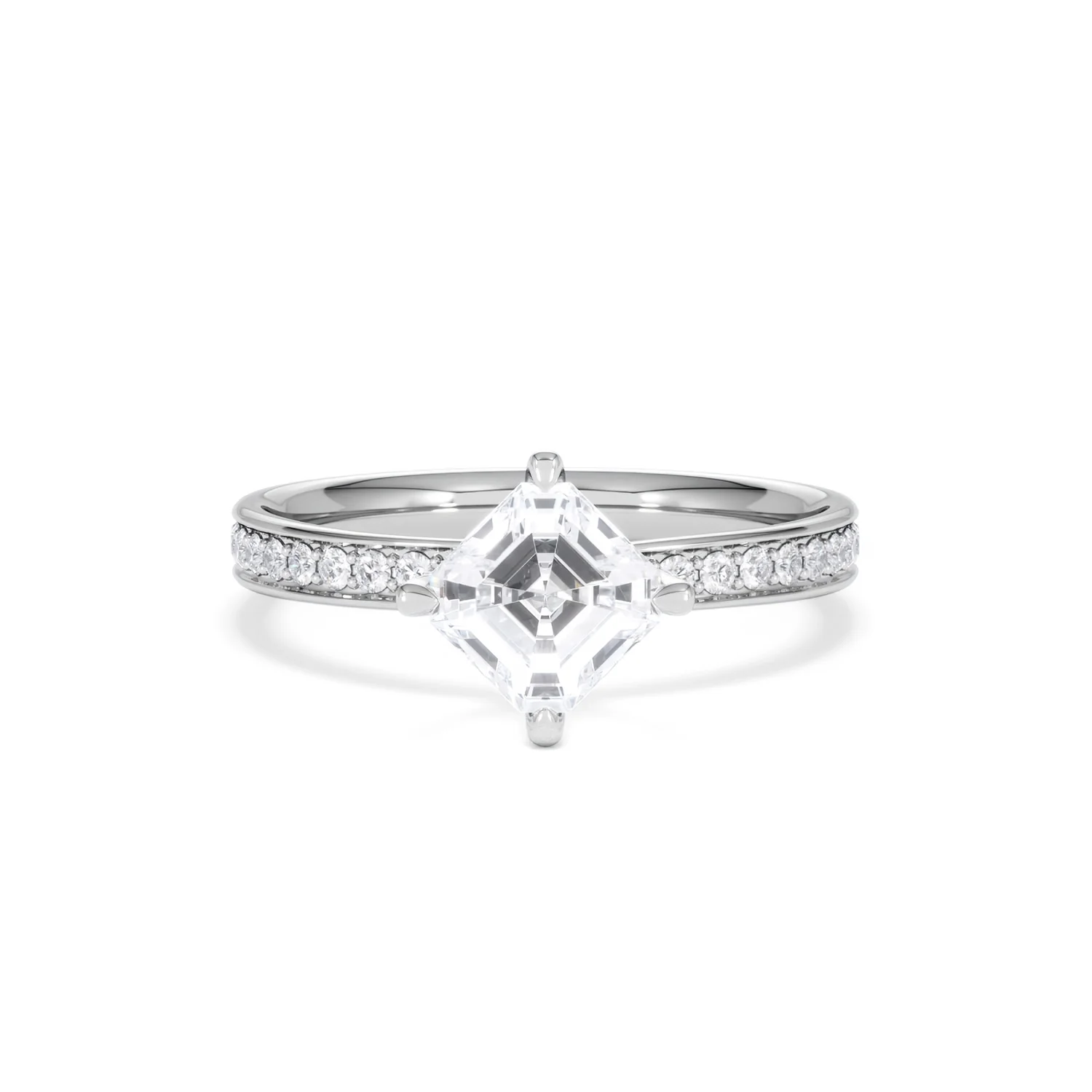 Origin Twist 1.00ct Asscher Cut Lab Diamond Solitaire Engagement Ring with Side Stones in 18K White Gold - Image 7