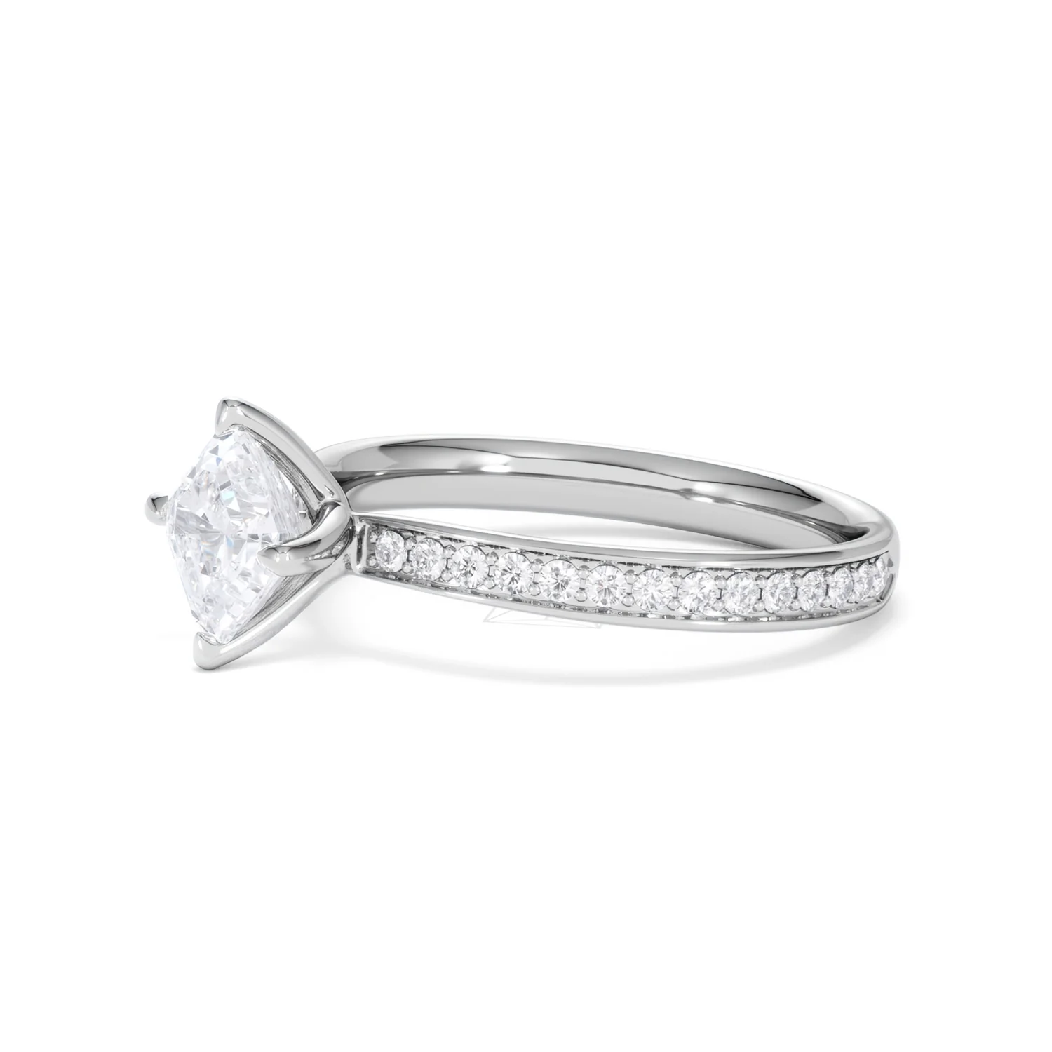 Origin Twist 1.00ct Asscher Cut Lab Diamond Solitaire Engagement Ring with Side Stones in 18K White Gold - Image 74