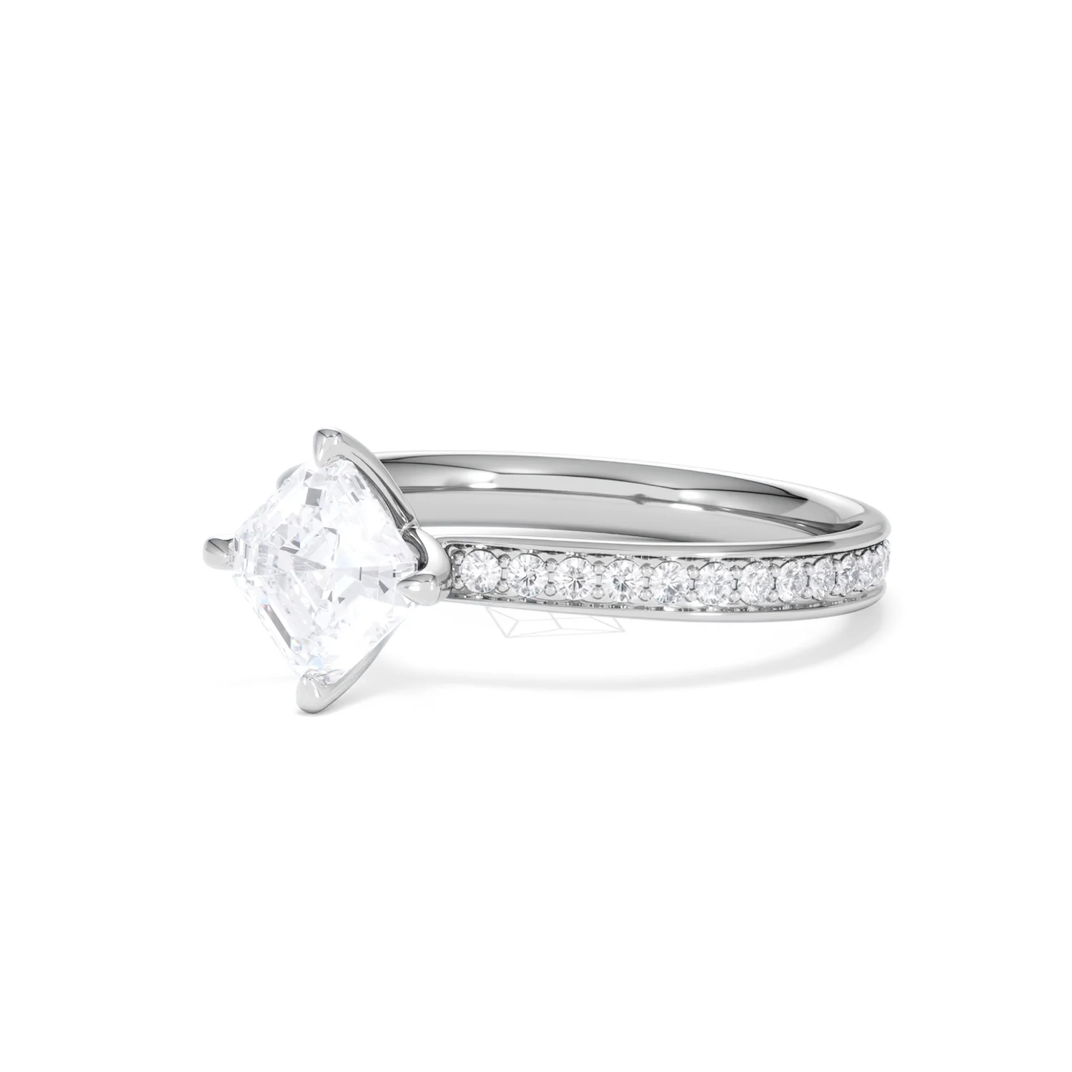 Origin Twist 1.00ct Asscher Cut Lab Diamond Solitaire Engagement Ring with Side Stones in 18K White Gold - Image 79