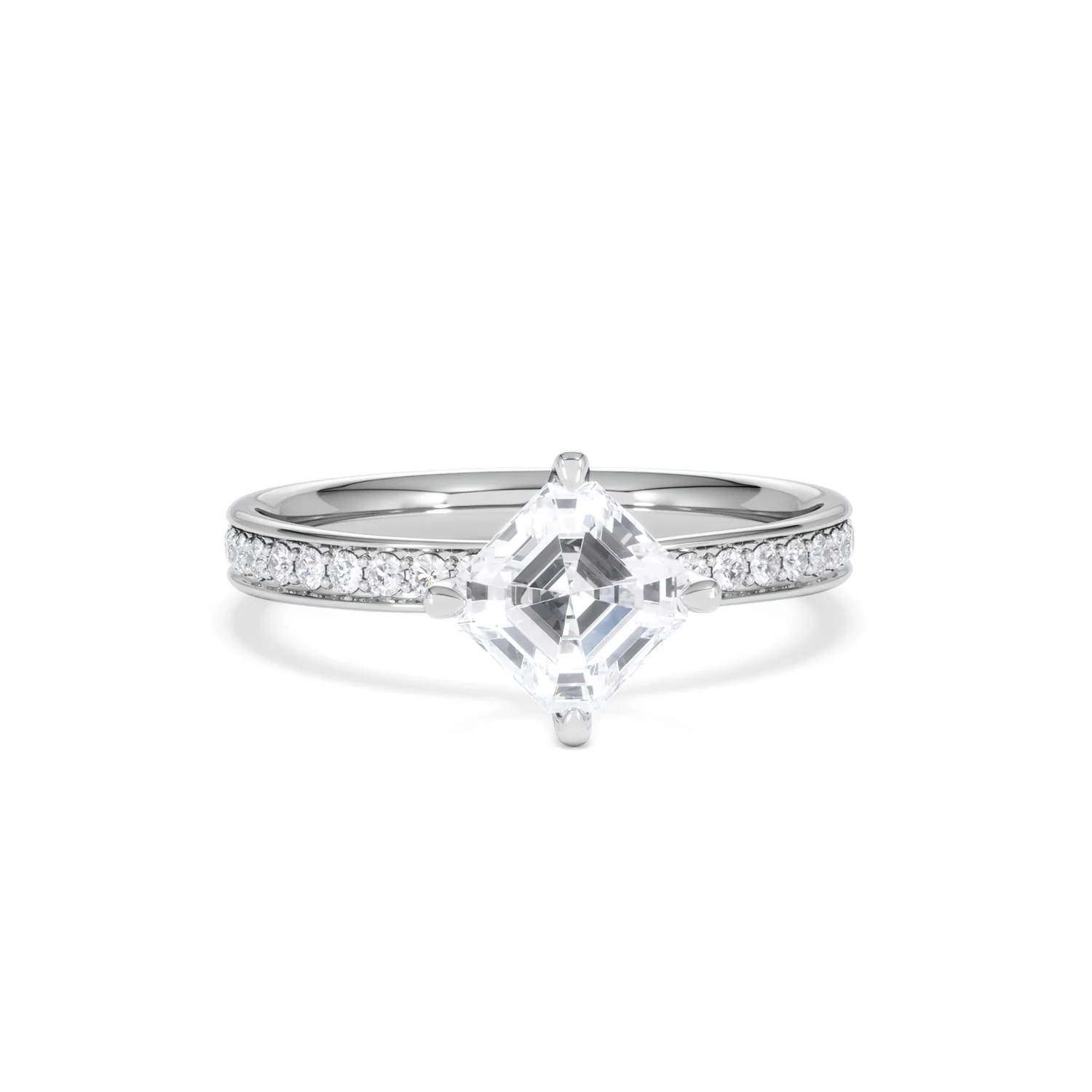 Origin Twist 1.00ct Asscher Cut Lab Diamond Solitaire Engagement Ring with Side Stones in 18K White Gold - Image 8