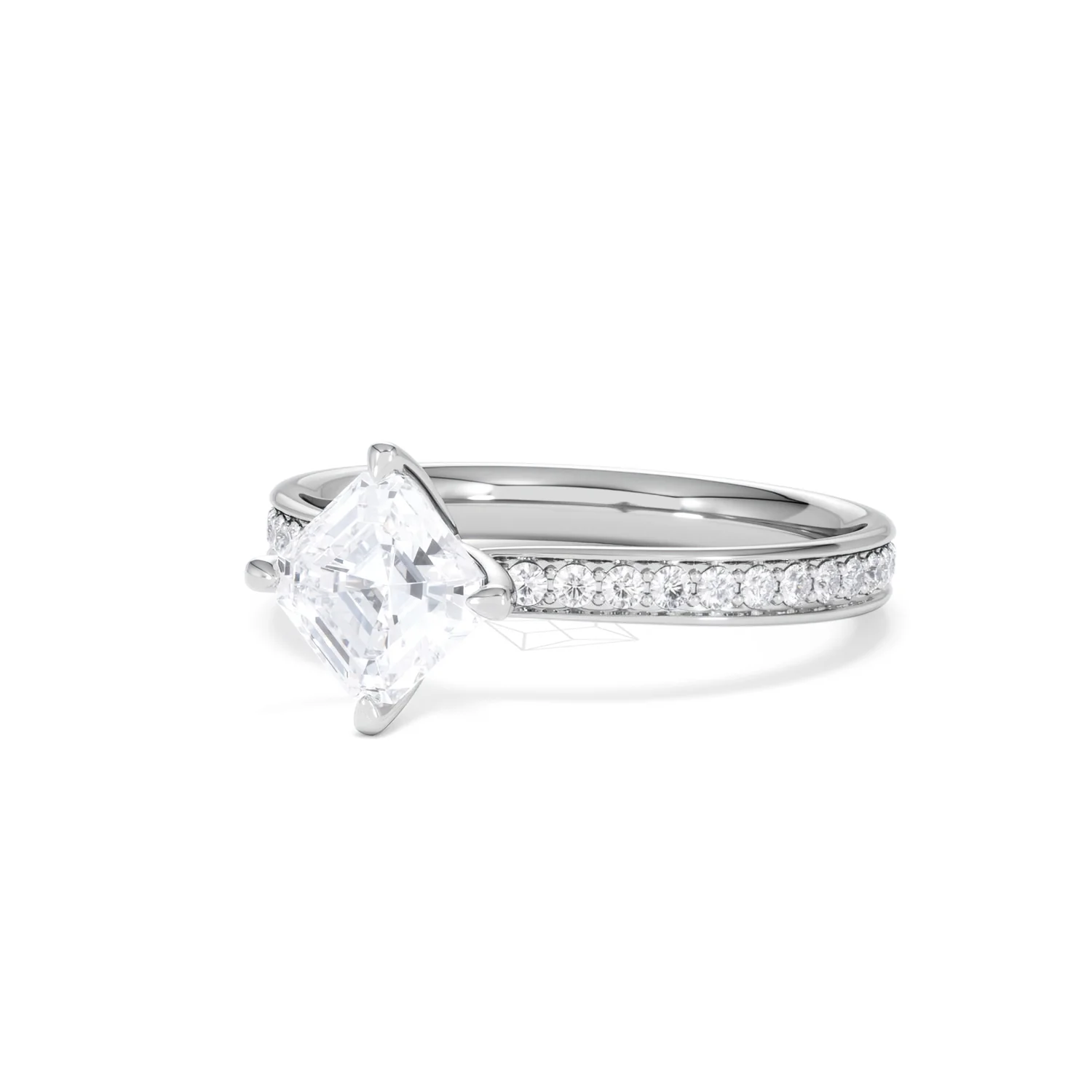 Origin Twist 1.00ct Asscher Cut Lab Diamond Solitaire Engagement Ring with Side Stones in 18K White Gold - Image 81