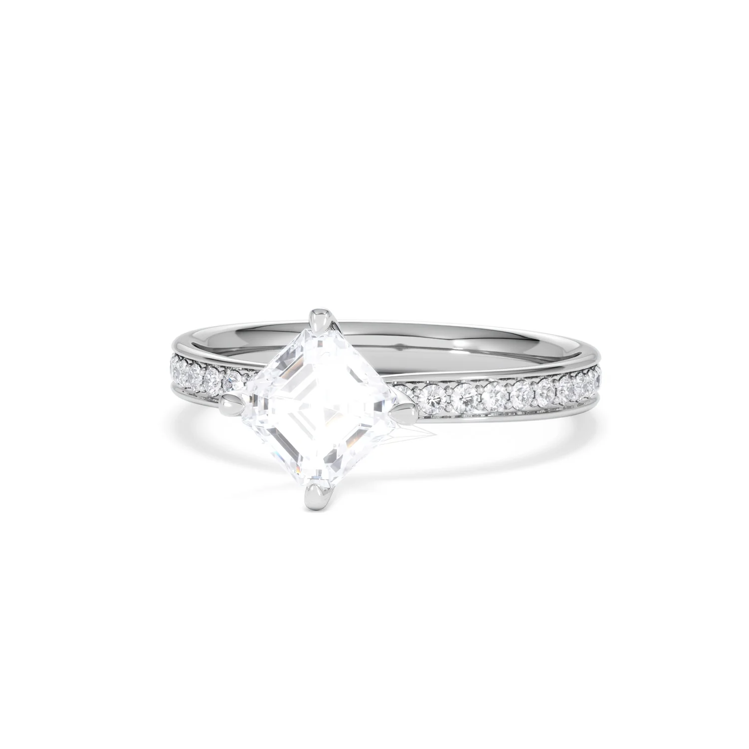 Origin Twist 1.00ct Asscher Cut Lab Diamond Solitaire Engagement Ring with Side Stones in 18K White Gold - Image 84