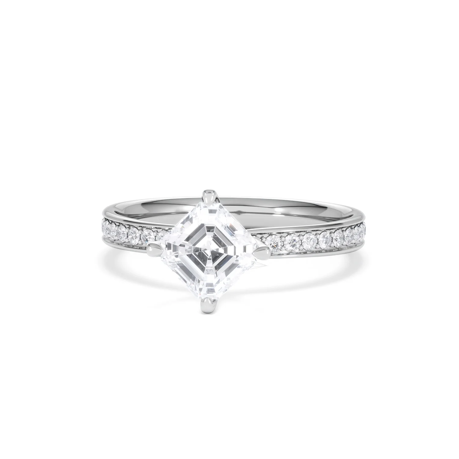 Origin Twist 1.00ct Asscher Cut Lab Diamond Solitaire Engagement Ring with Side Stones in 18K White Gold - Image 85