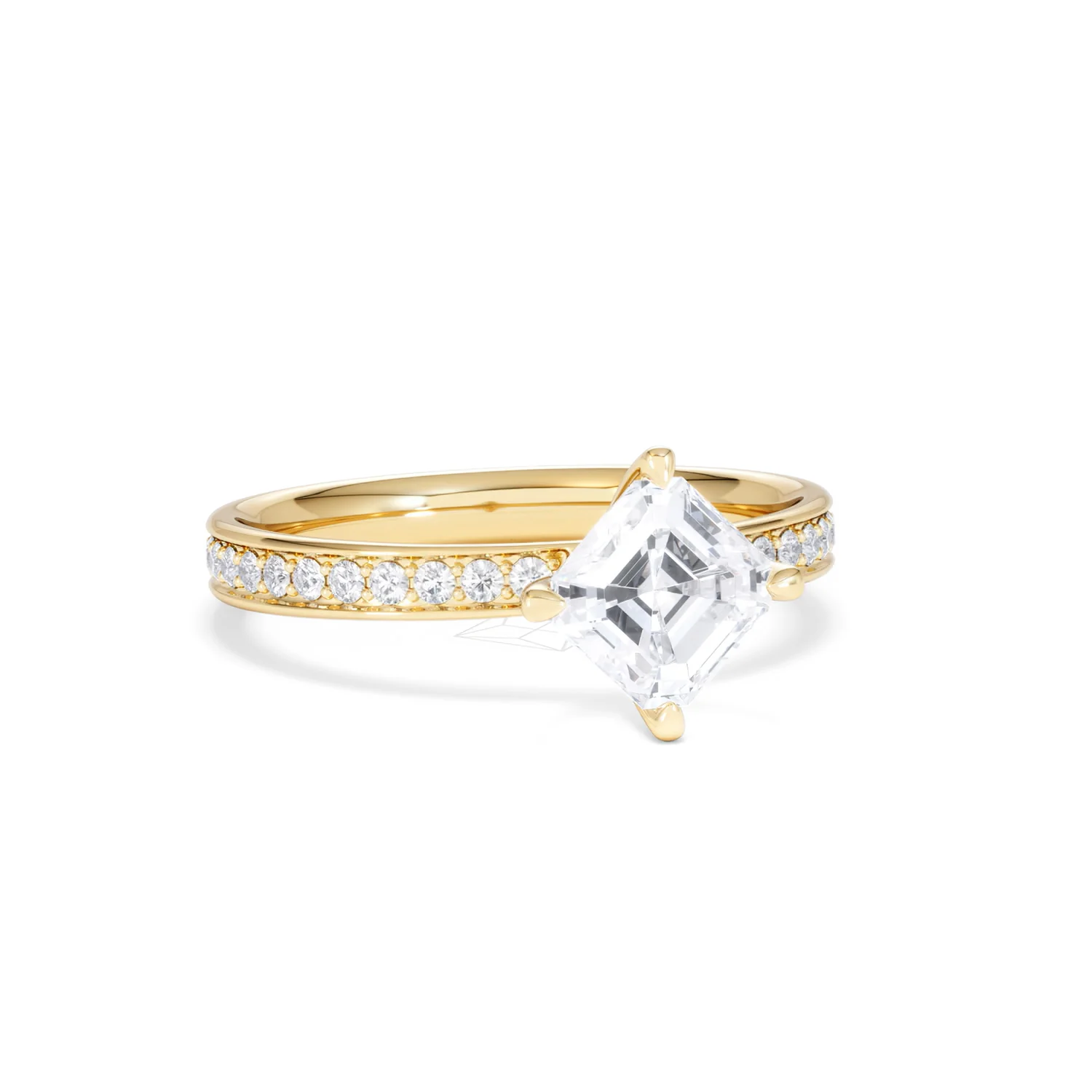 Origin Twist 1.00ct Asscher Cut Lab Diamond Solitaire Engagement Ring with Side Stones in 18K Yellow Gold - Image 11