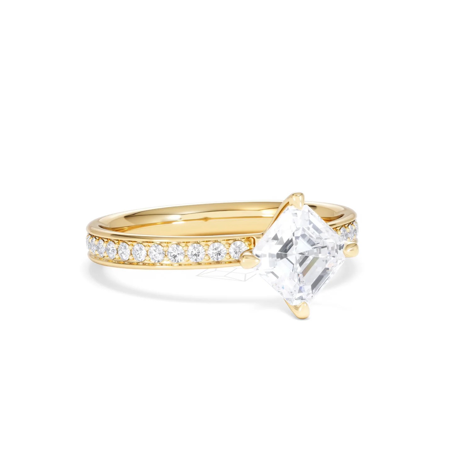 Origin Twist 1.00ct Asscher Cut Lab Diamond Solitaire Engagement Ring with Side Stones in 18K Yellow Gold - Image 12